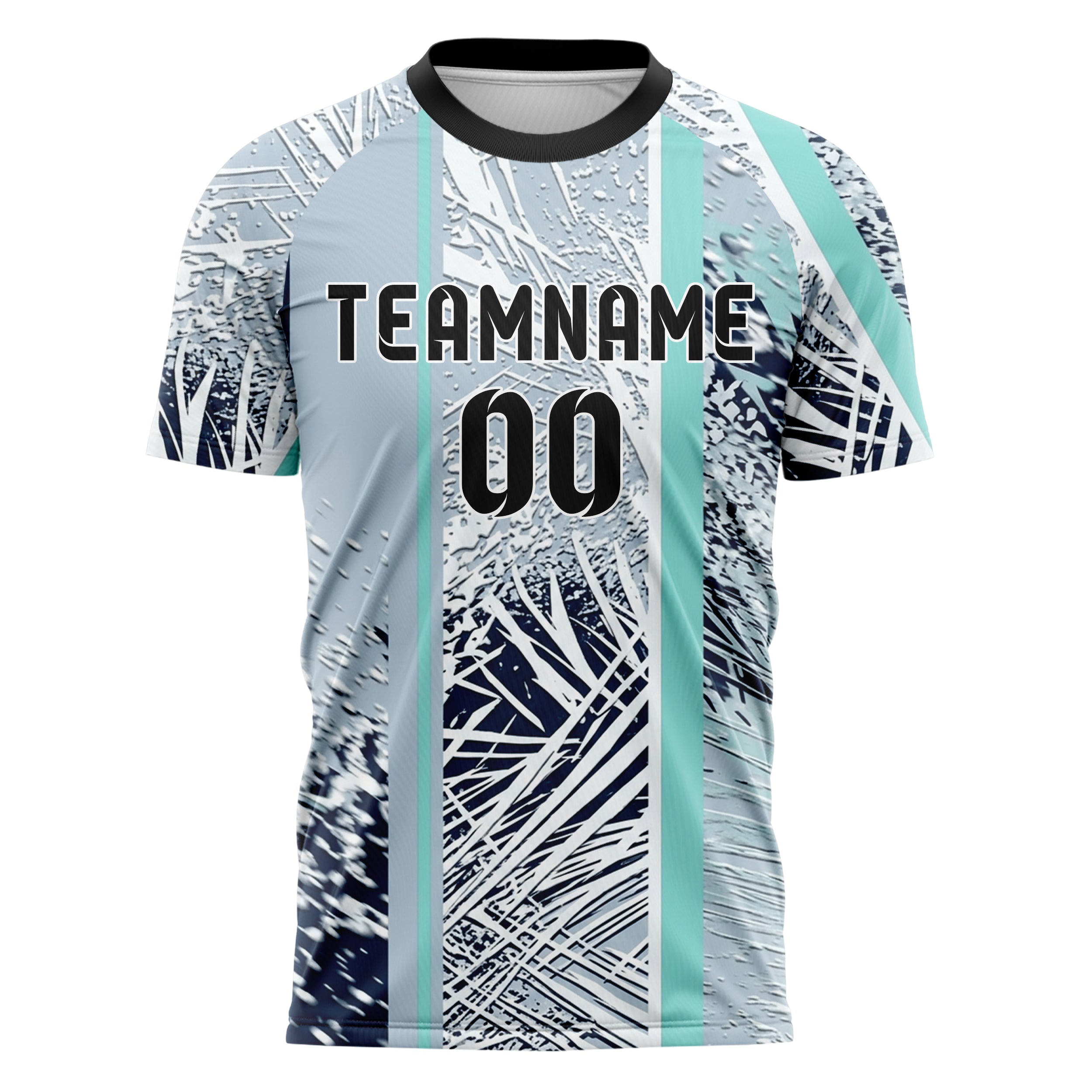 Pale Grey Blue White Navy Aqua Snowstorm Visibility Transition Custom Soccer Jersey