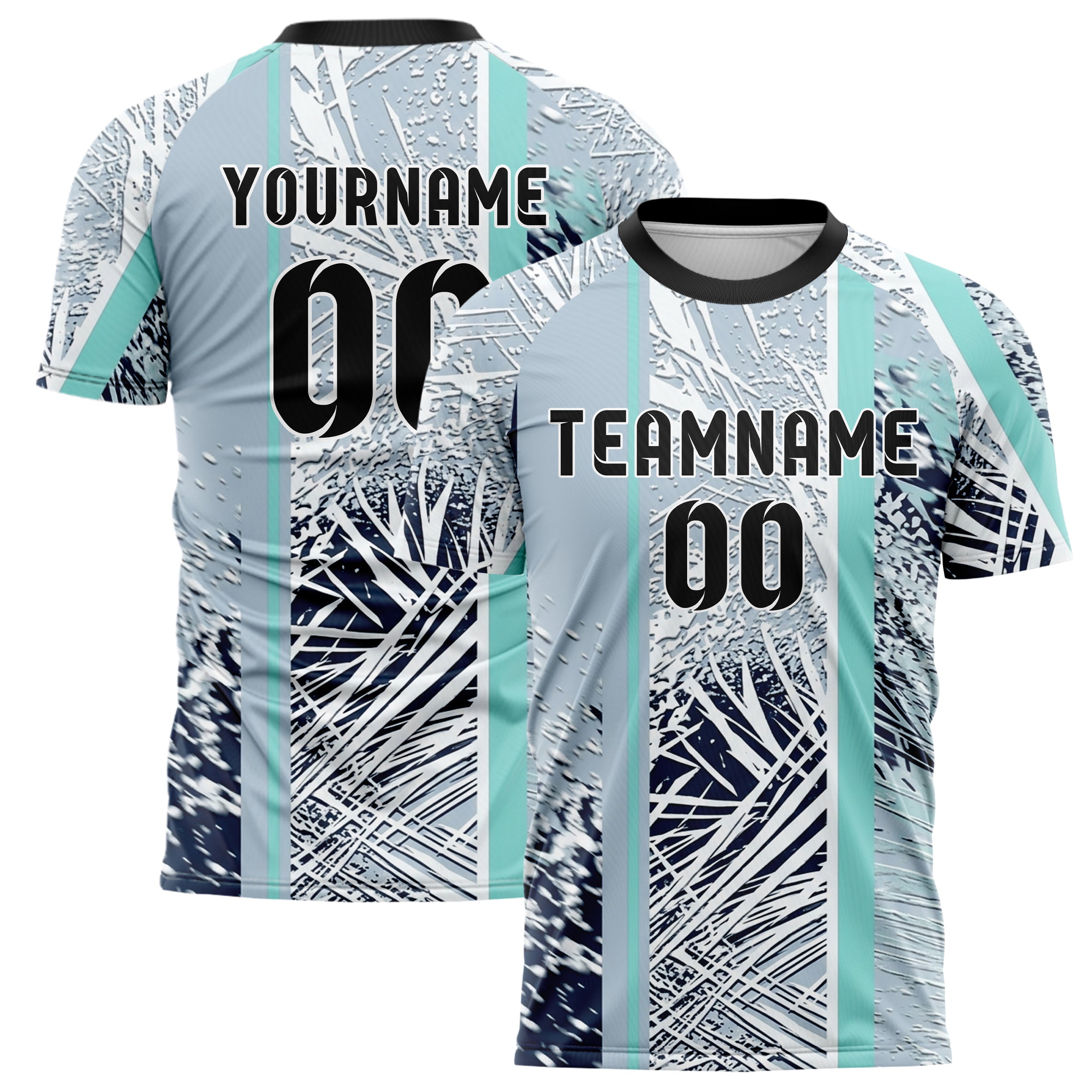 Pale Grey Blue White Navy Aqua Snowstorm Visibility Transition Custom Soccer Jersey