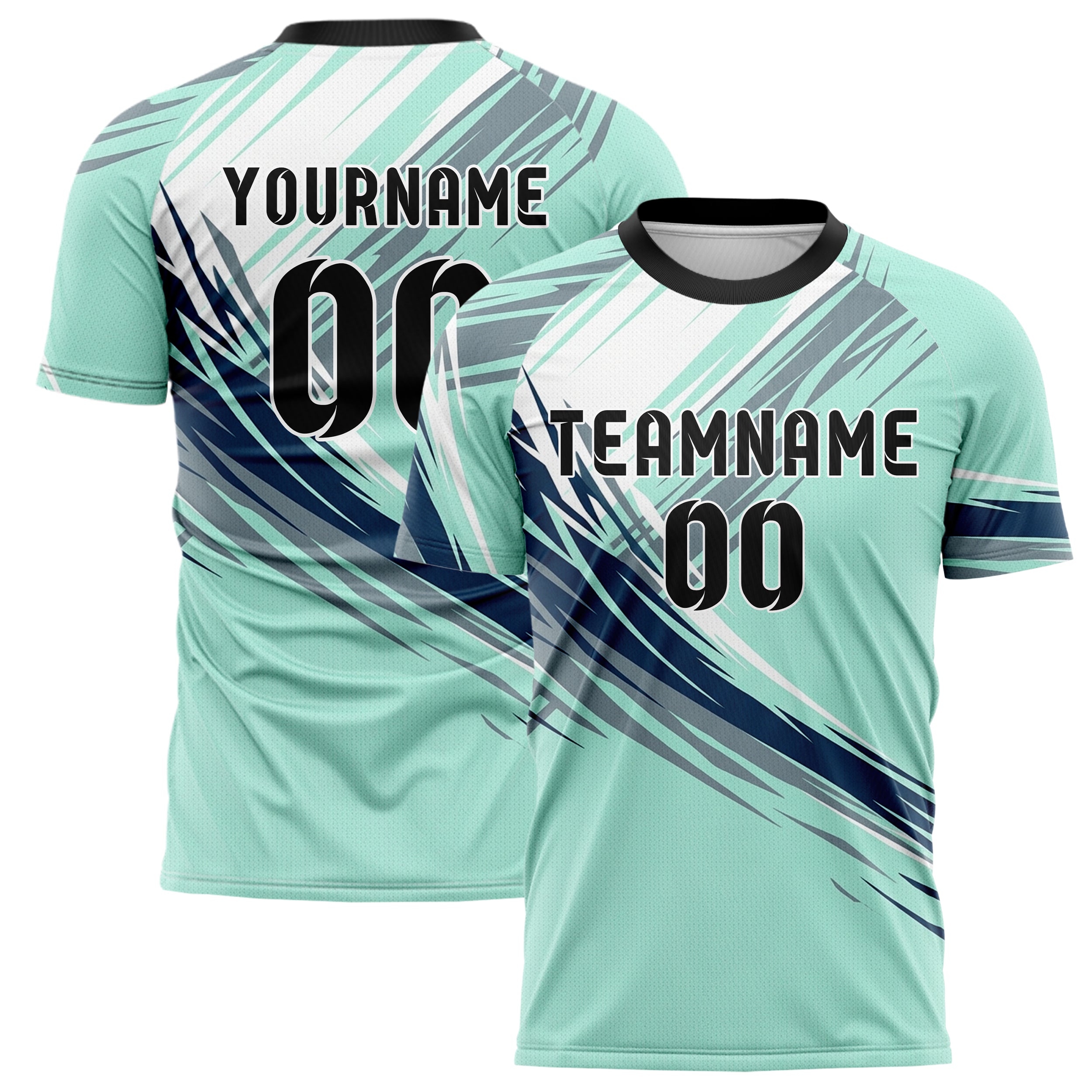 Arctic Mint White Steel Ink Slalom Gate Streaks Custom Soccer Jersey