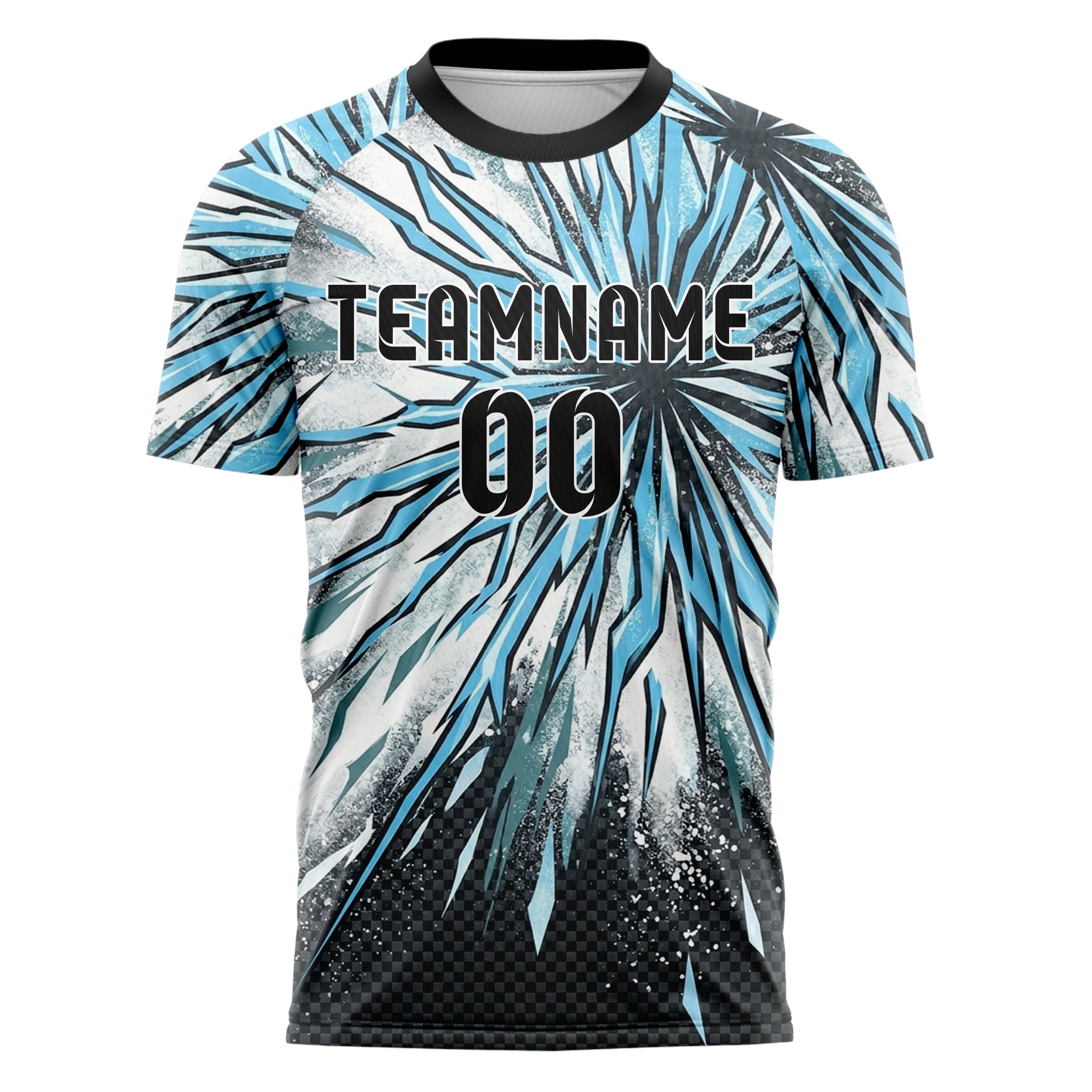 Charcoal Ice Blue White Teal Avalanche Powder Plume Custom Soccer Jersey