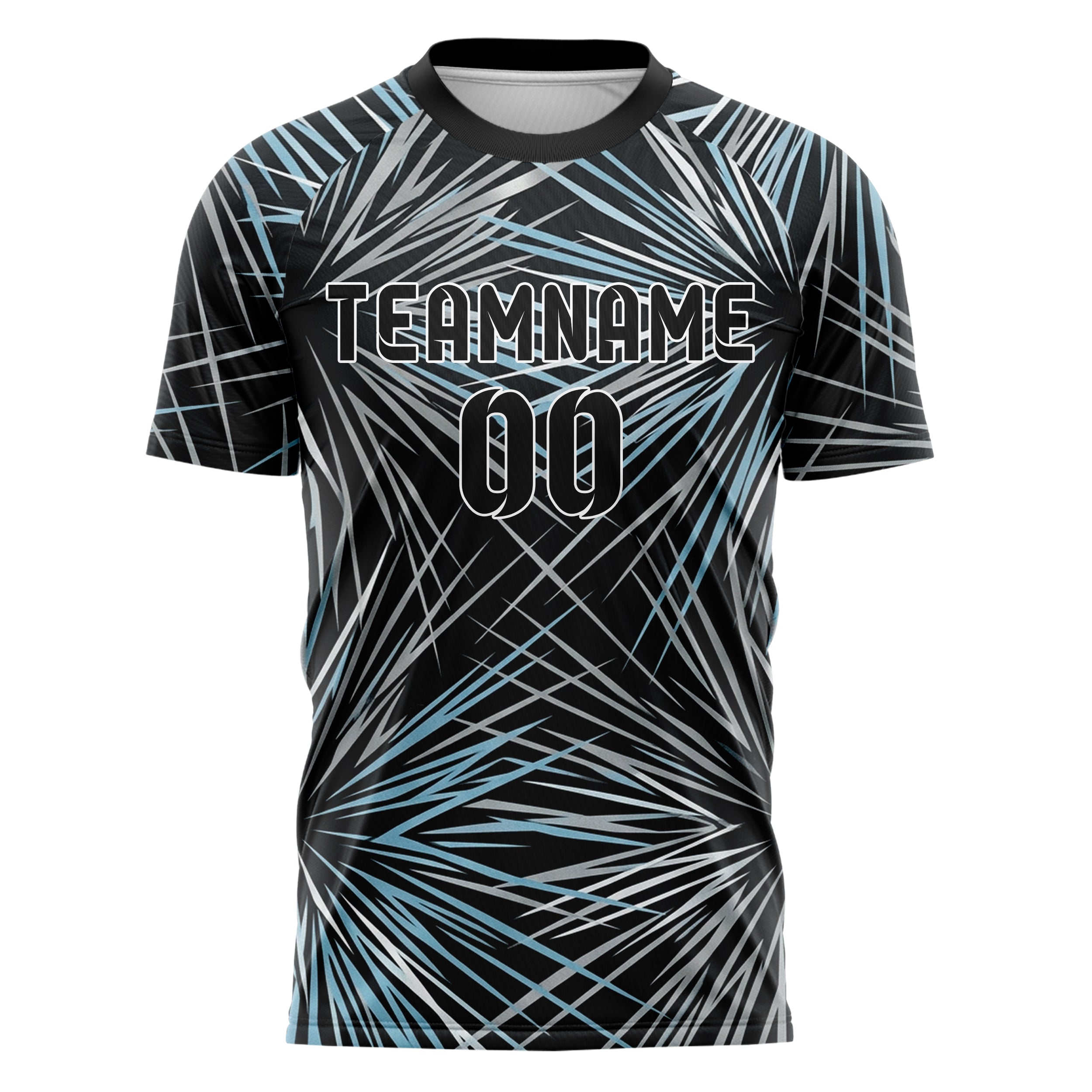 Black Silver Ice Blue White Nordic Track Weave Custom Soccer Jersey