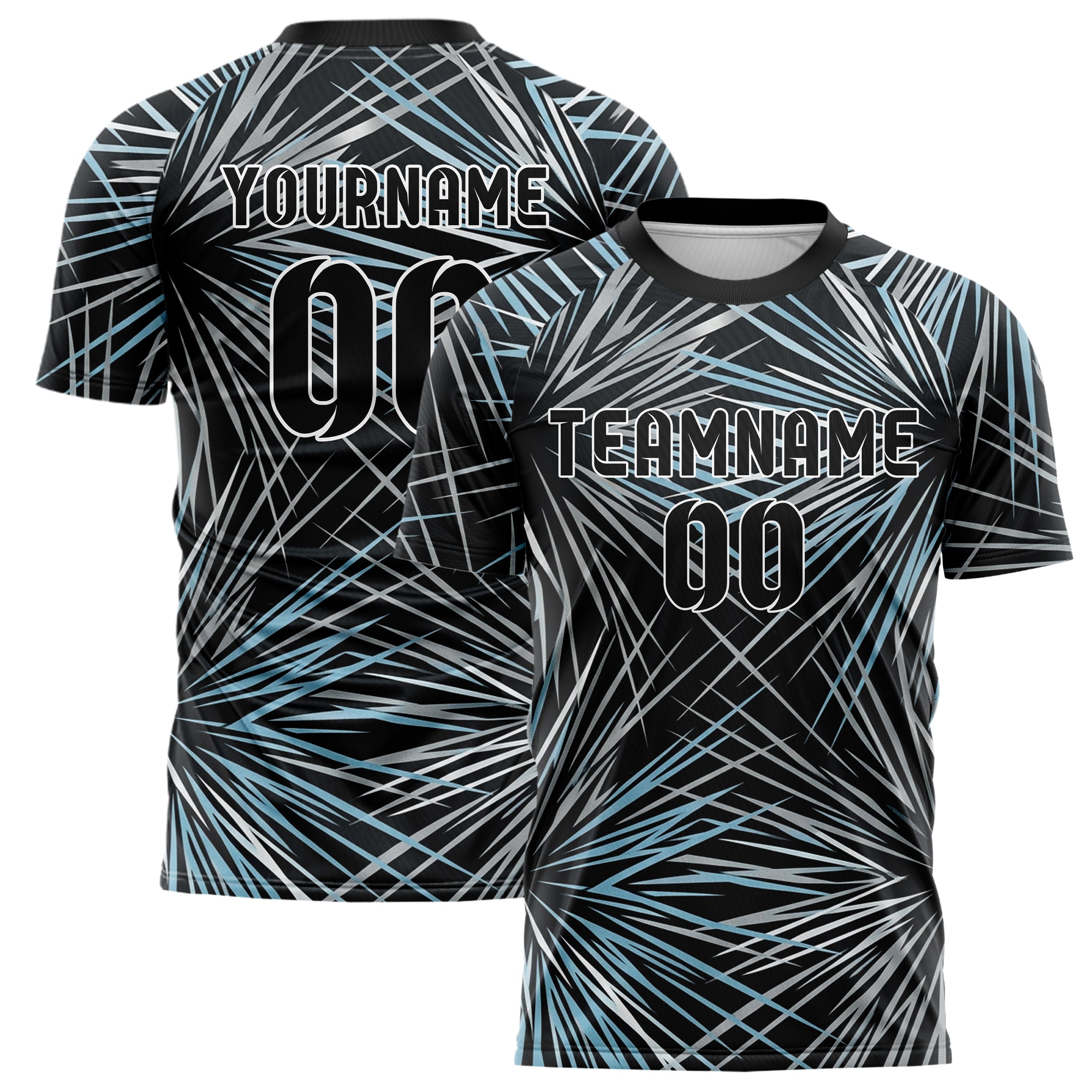 Black Silver Ice Blue White Nordic Track Weave Custom Soccer Jersey