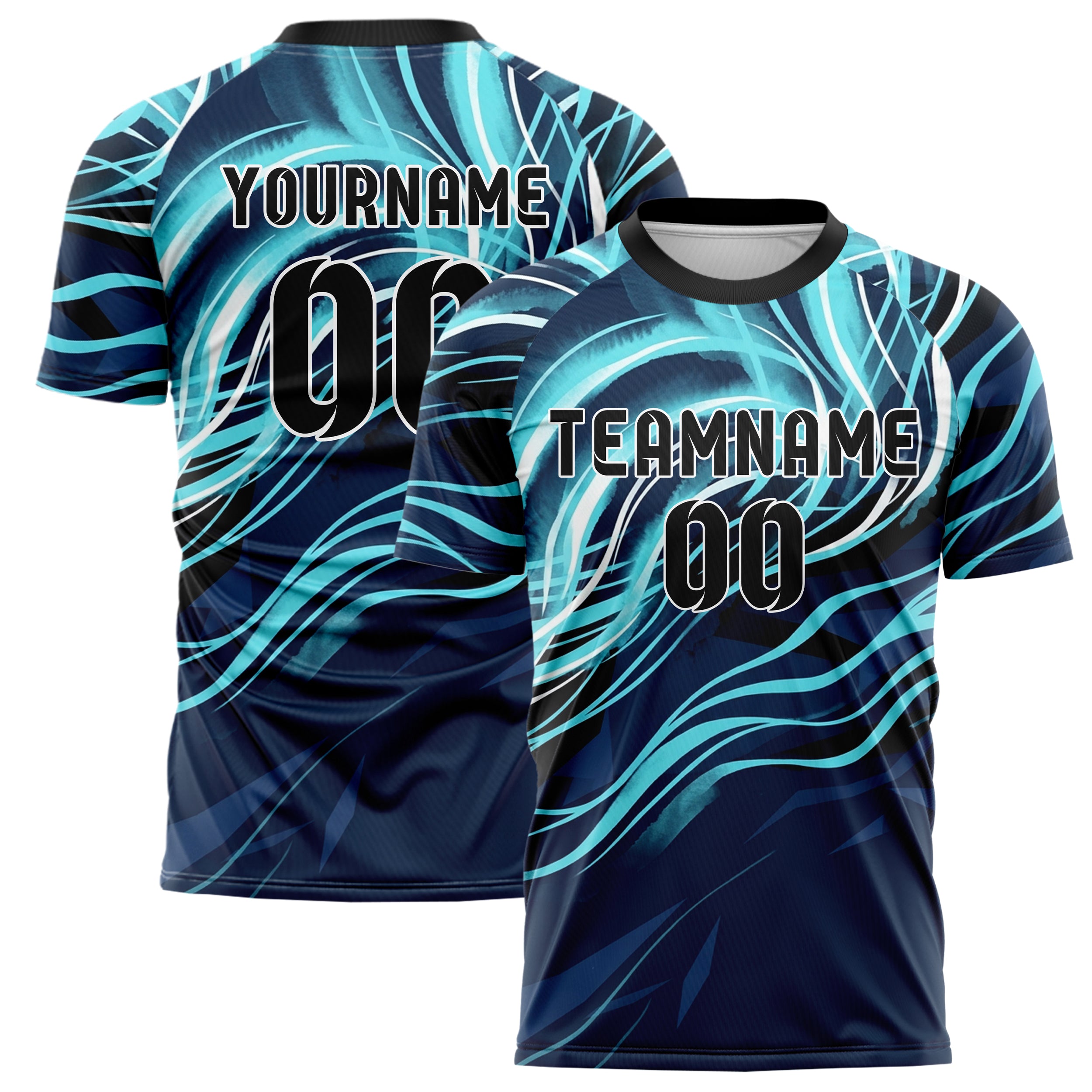 Midnight Blue Frost Cyan White Black Auroral Thermal Lines Custom Soccer Jersey