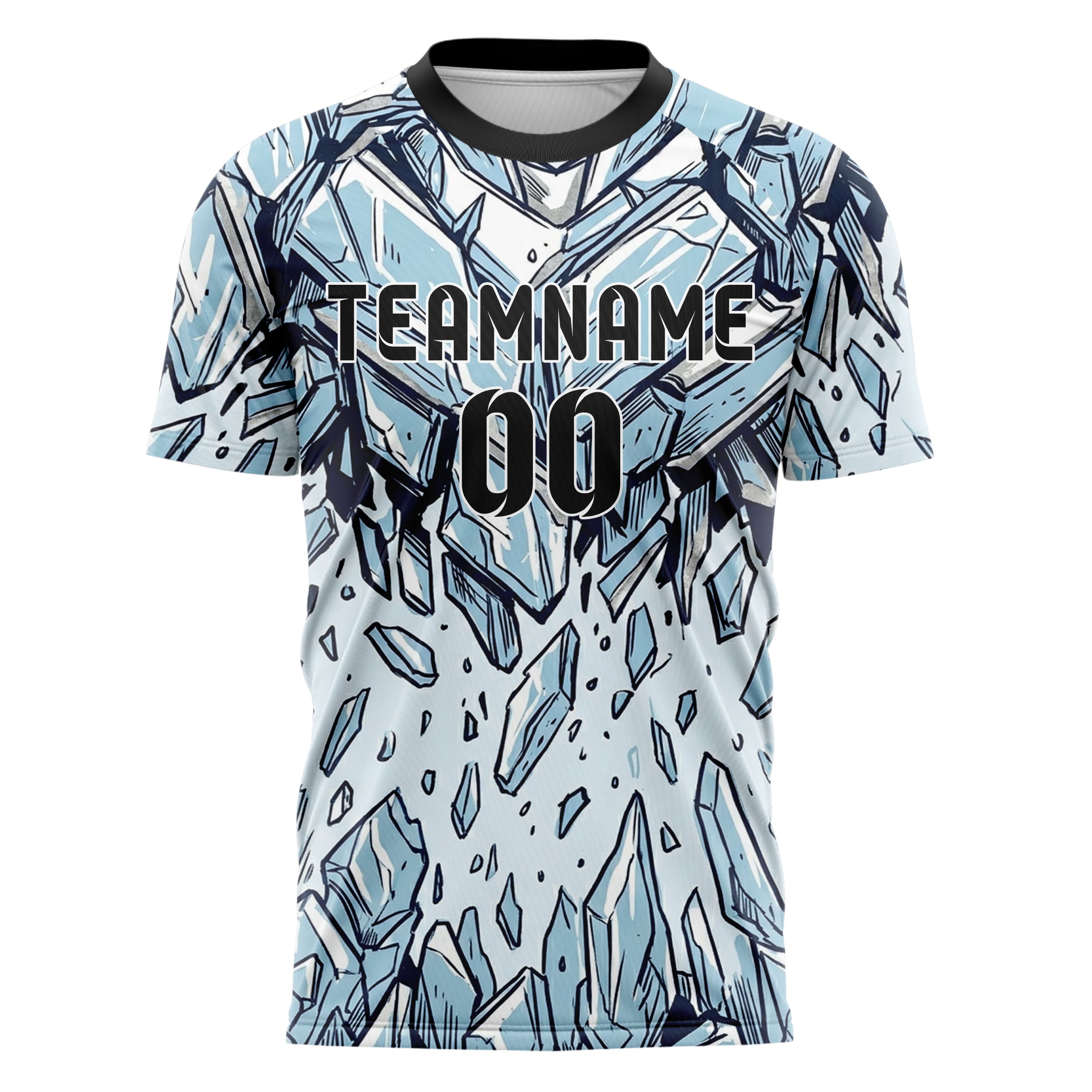 White Glacial Blue Navy Silver Ice Shield Plating Custom Soccer Jersey