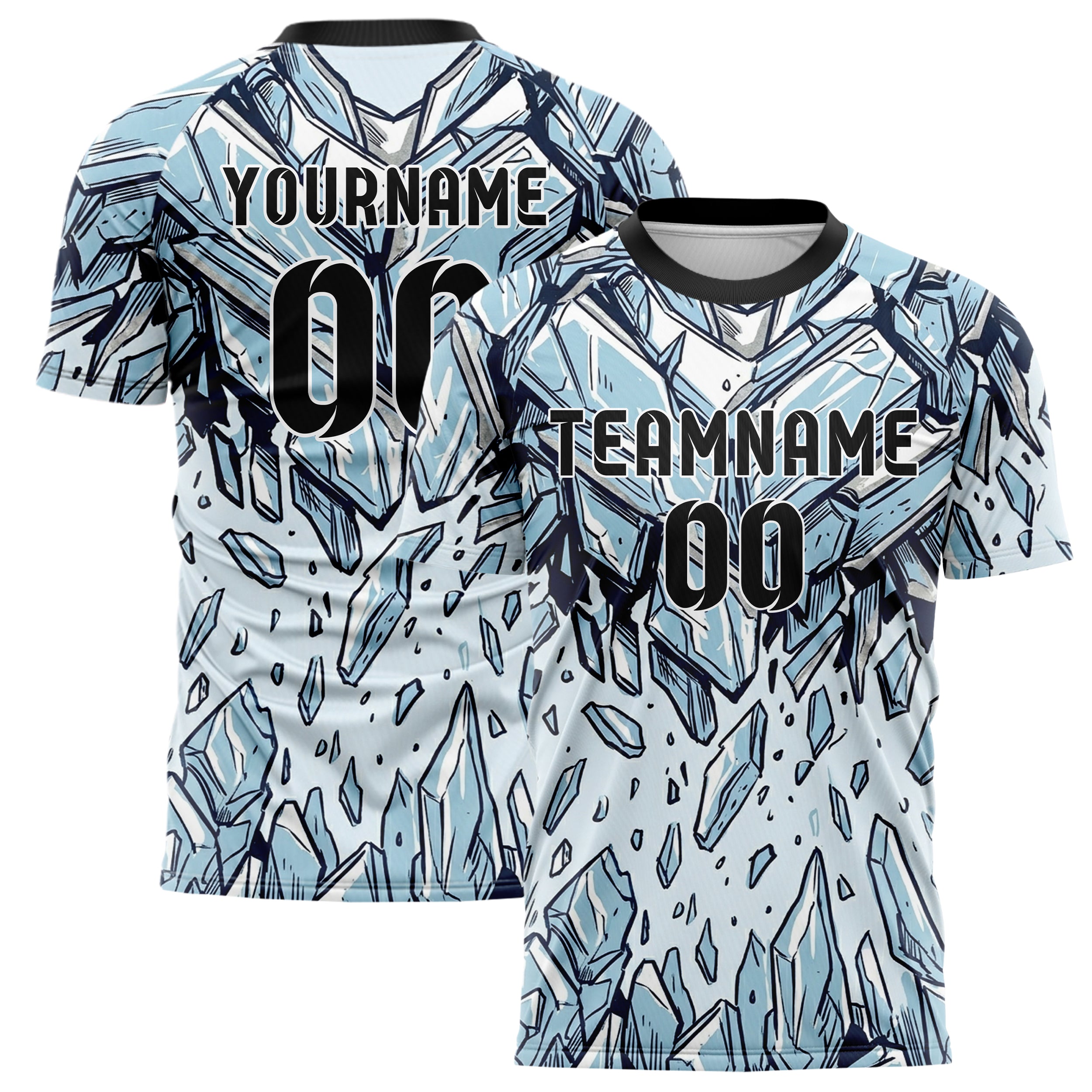 White Glacial Blue Navy Silver Ice Shield Plating Custom Soccer Jersey