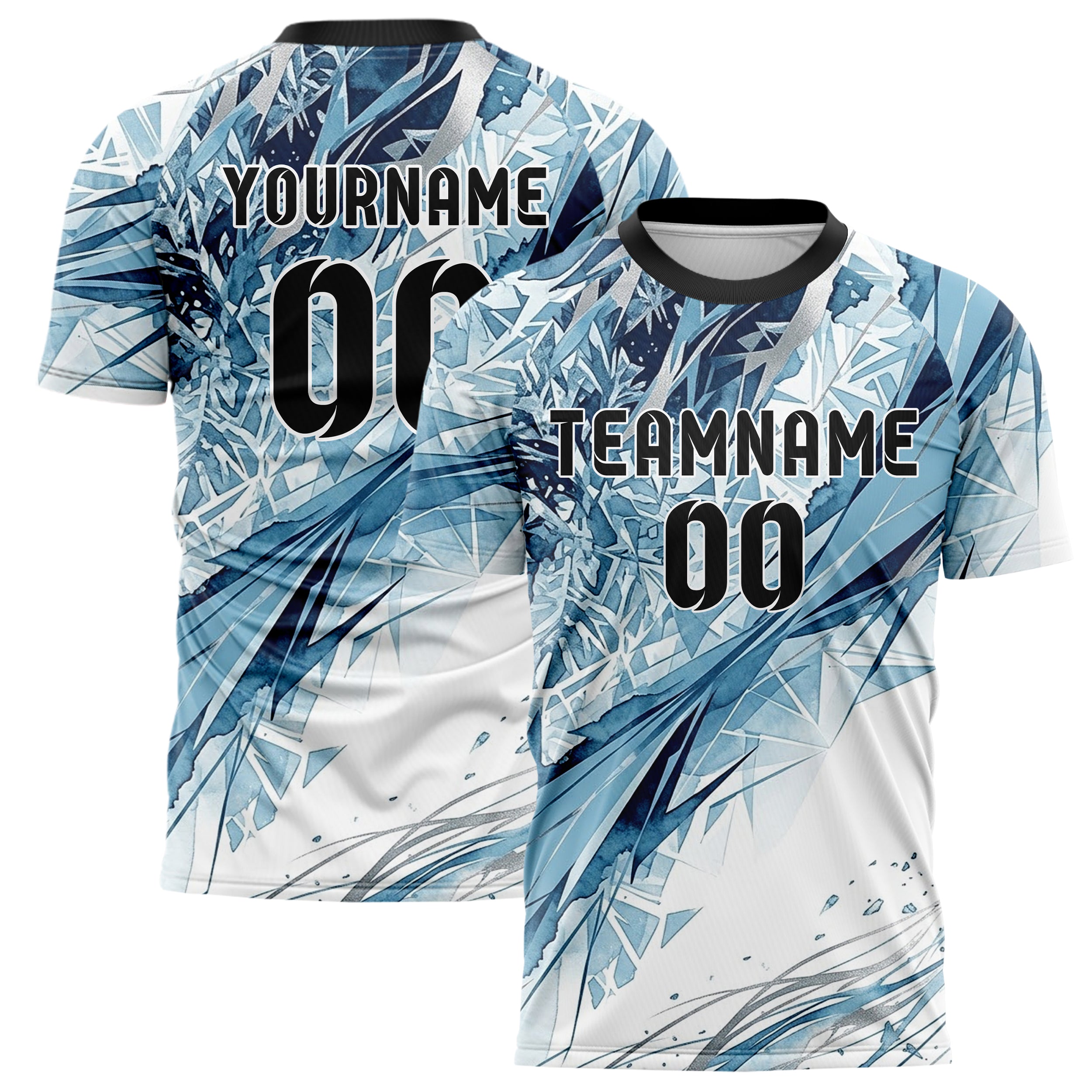 White Glacial Blue Navy Silver Snowstorm Visibility Transition Custom Soccer Jersey