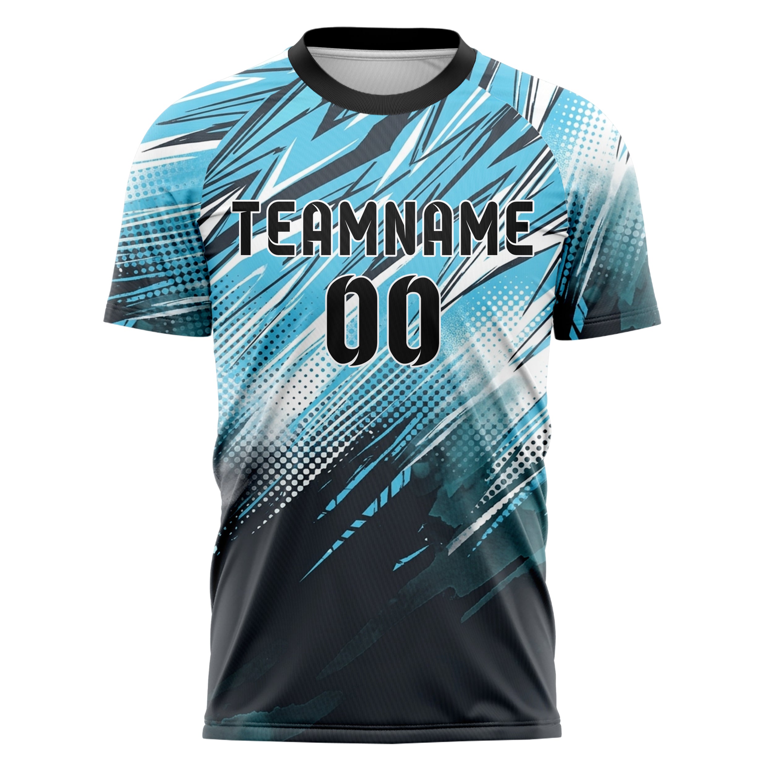 Charcoal Ice Blue White Teal Slalom Gate Streaks Custom Soccer Jersey