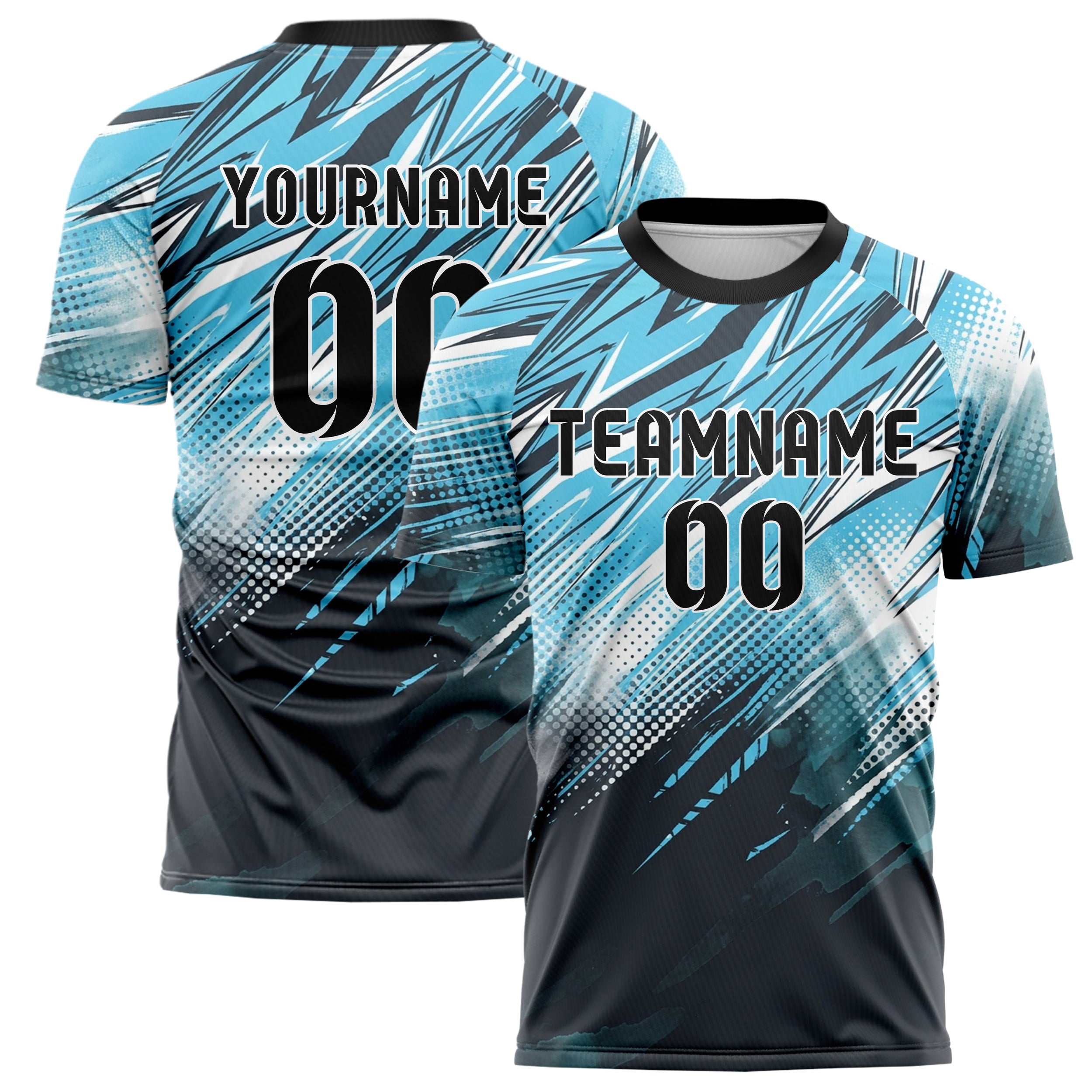 Charcoal Ice Blue White Teal Slalom Gate Streaks Custom Soccer Jersey