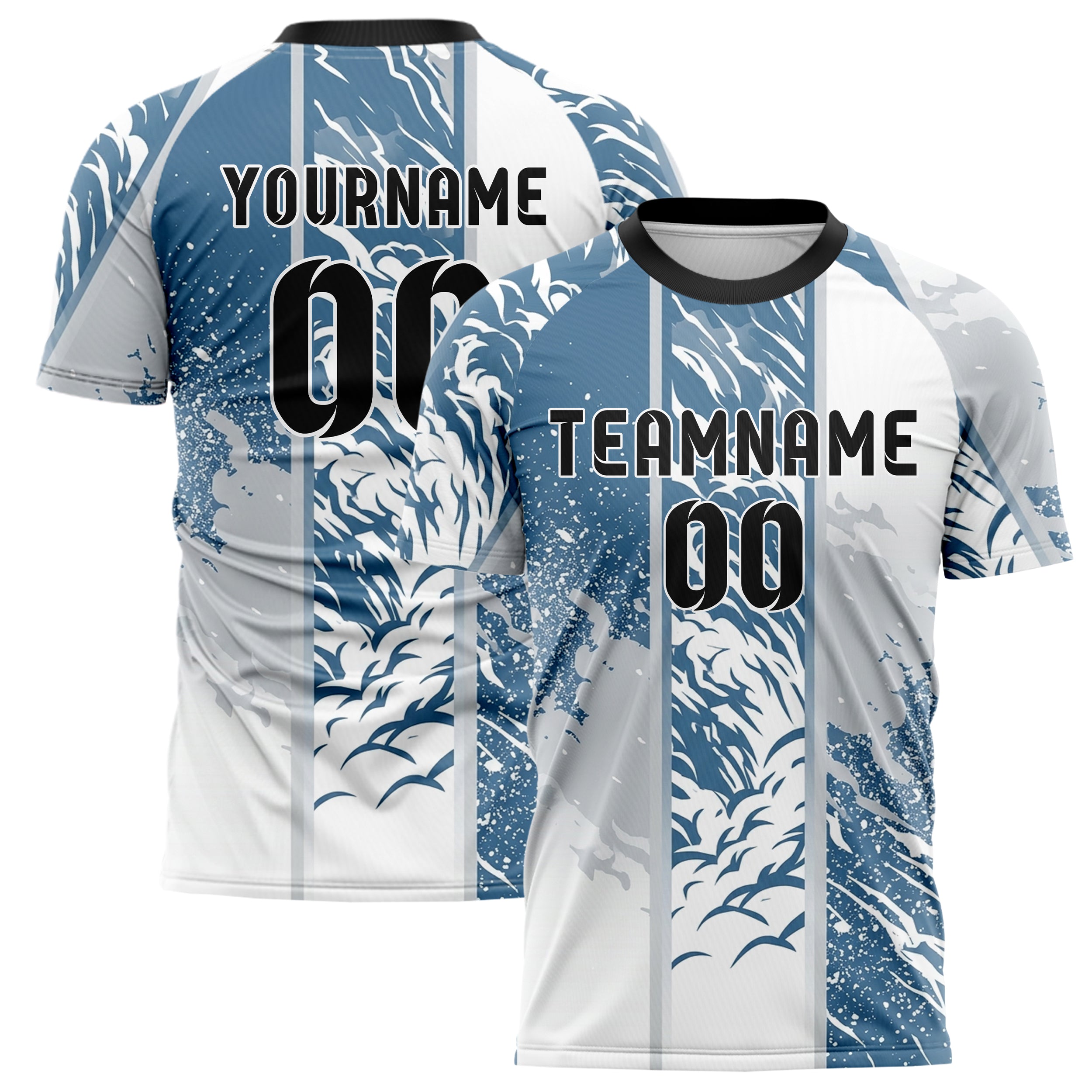 Steel Blue White Grey Silver Avalanche Powder Plume Custom Soccer Jersey