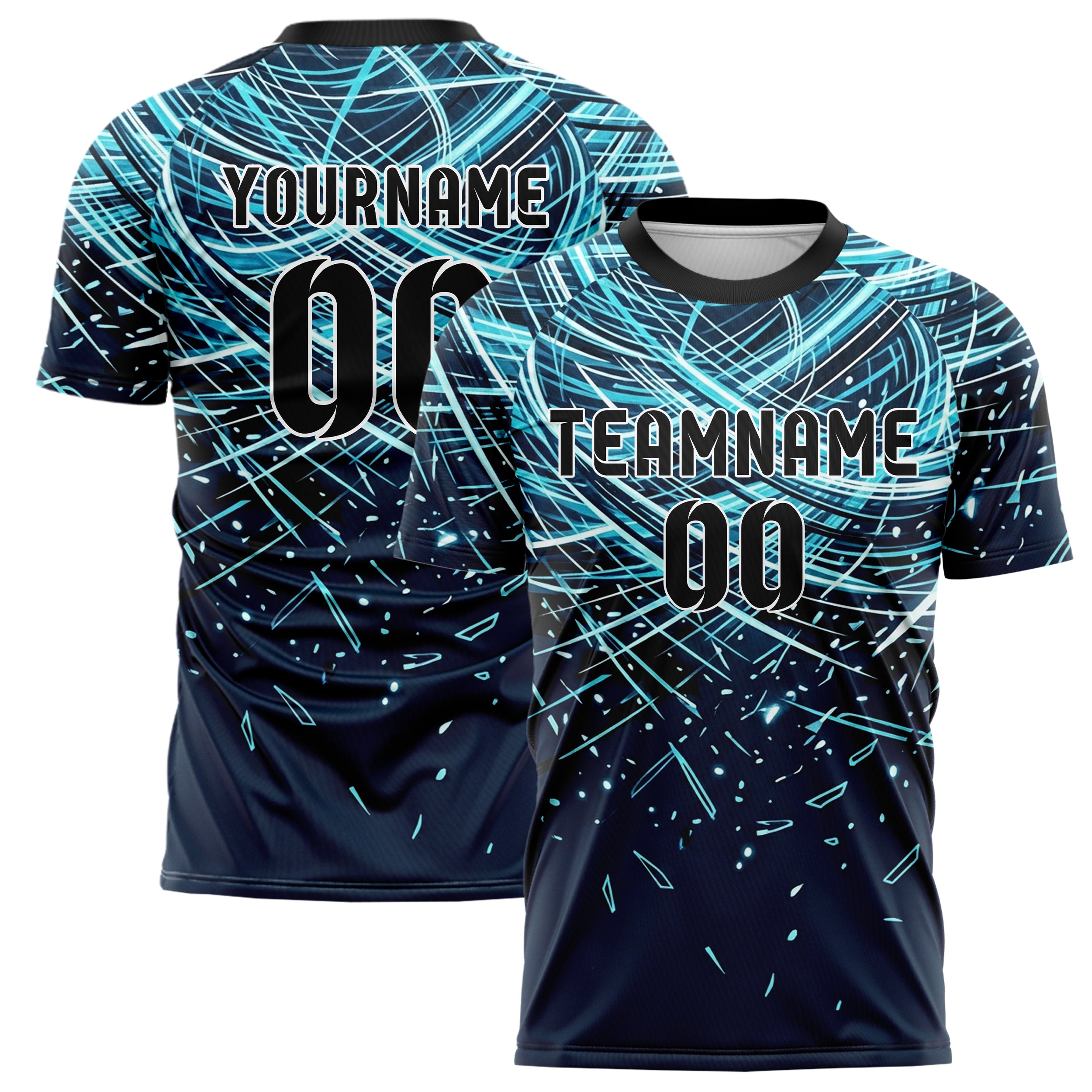 Midnight Blue Frost Cyan White Black Auroral Thermal Lines Custom Soccer Jersey