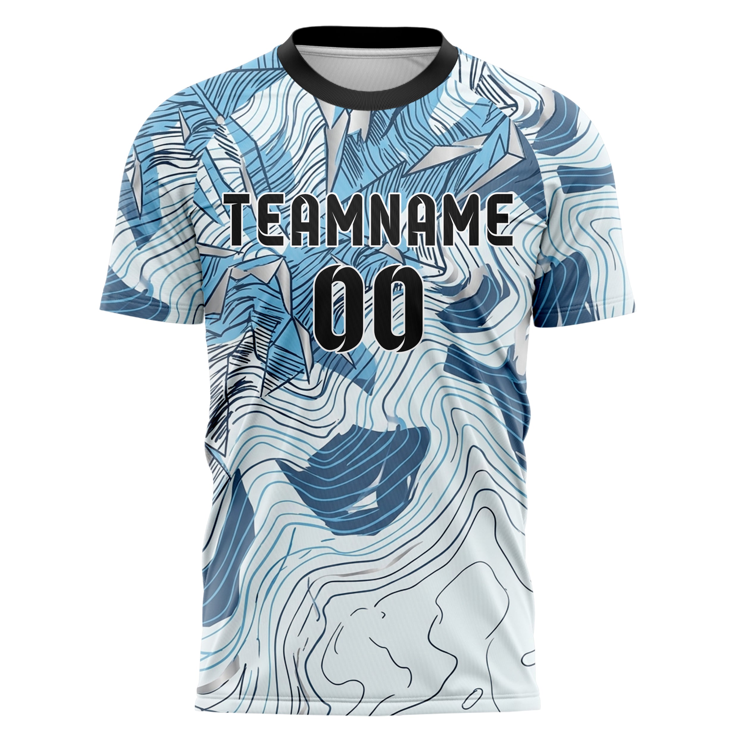 Ice White Sky Blue Slate Chrome Snowfield Contour Map Custom Soccer Jersey