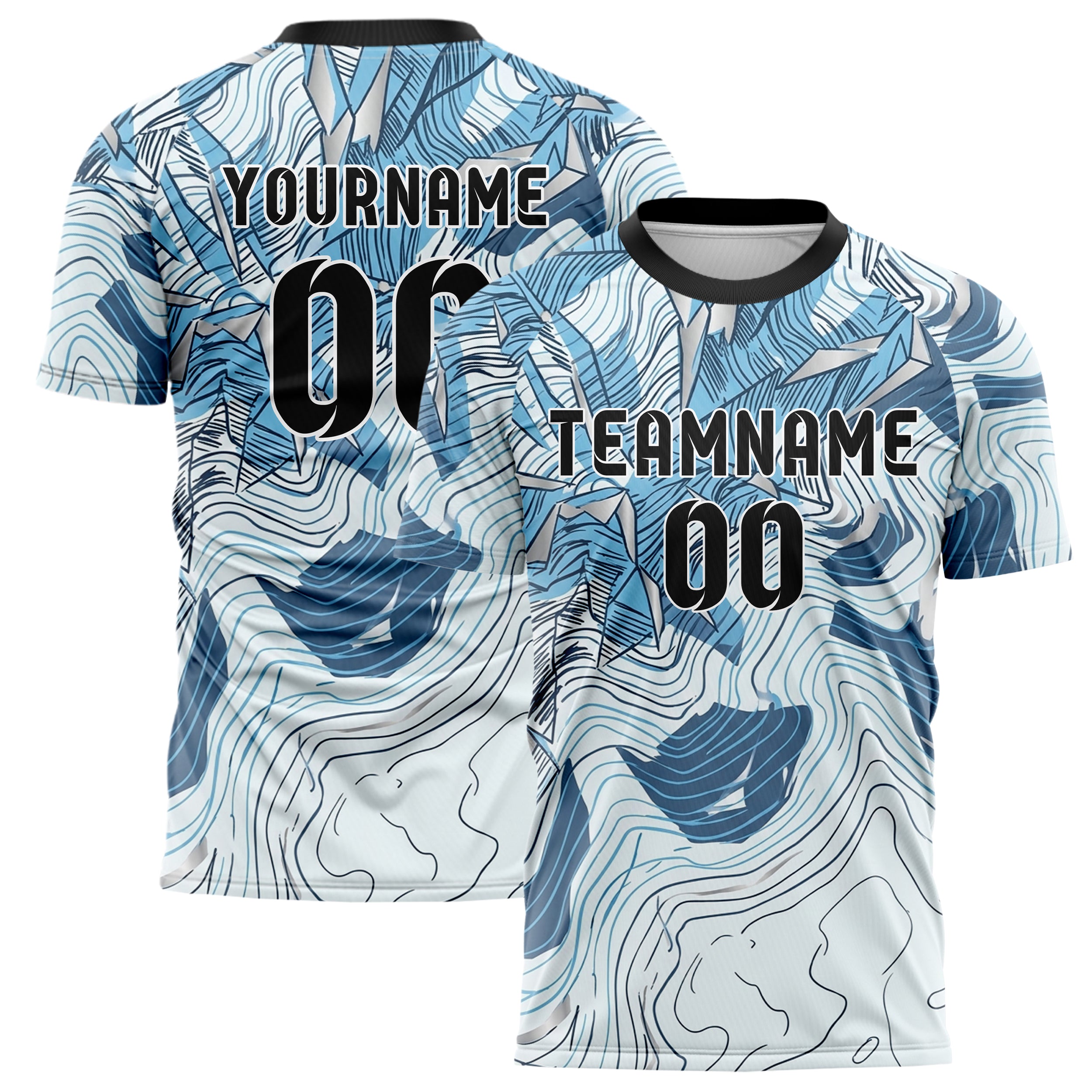 Ice White Sky Blue Slate Chrome Snowfield Contour Map Custom Soccer Jersey