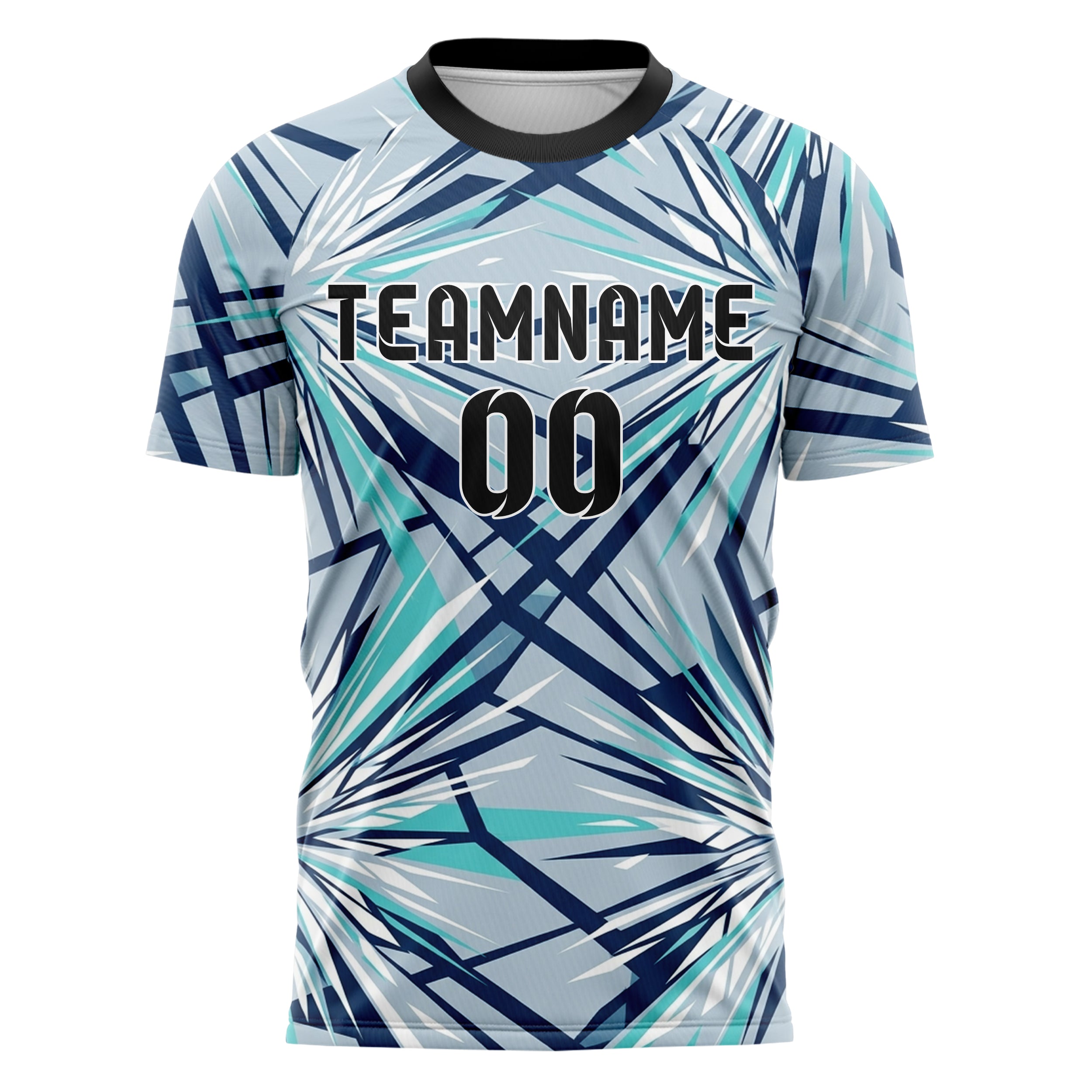 Pale Grey Blue White Navy Aqua Snowstorm Visibility Transition Custom Soccer Jersey