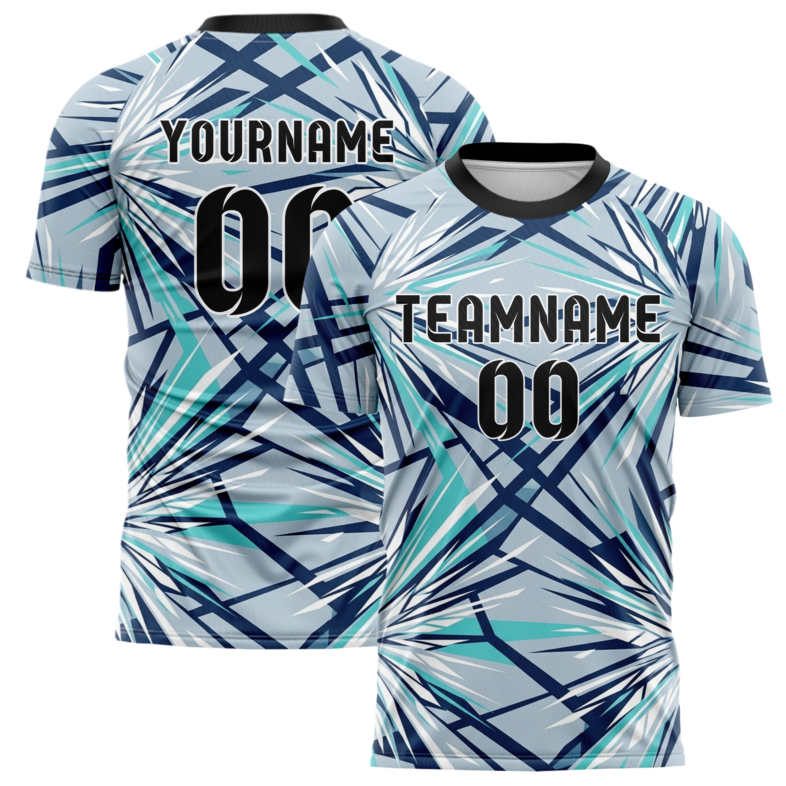 Pale Grey Blue White Navy Aqua Snowstorm Visibility Transition Custom Soccer Jersey