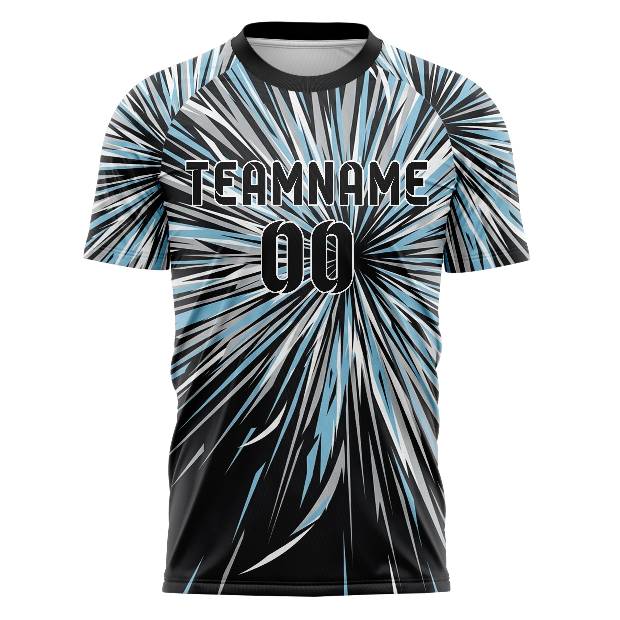 Black Silver Ice Blue White Slalom Gate Streaks Custom Soccer Jersey
