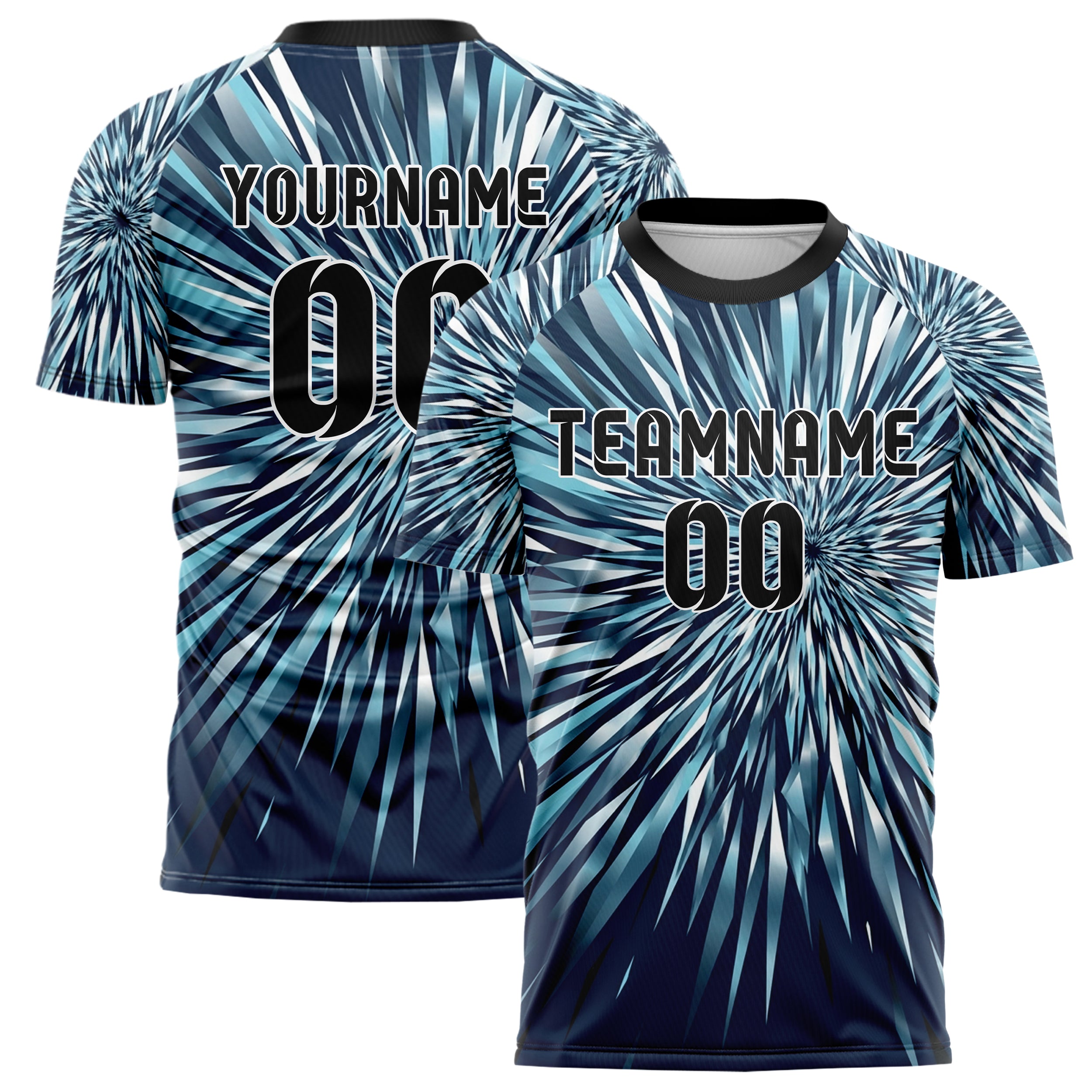 Midnight Blue Frost Cyan White Black Snowstorm Visibility Transition Custom Soccer Jersey