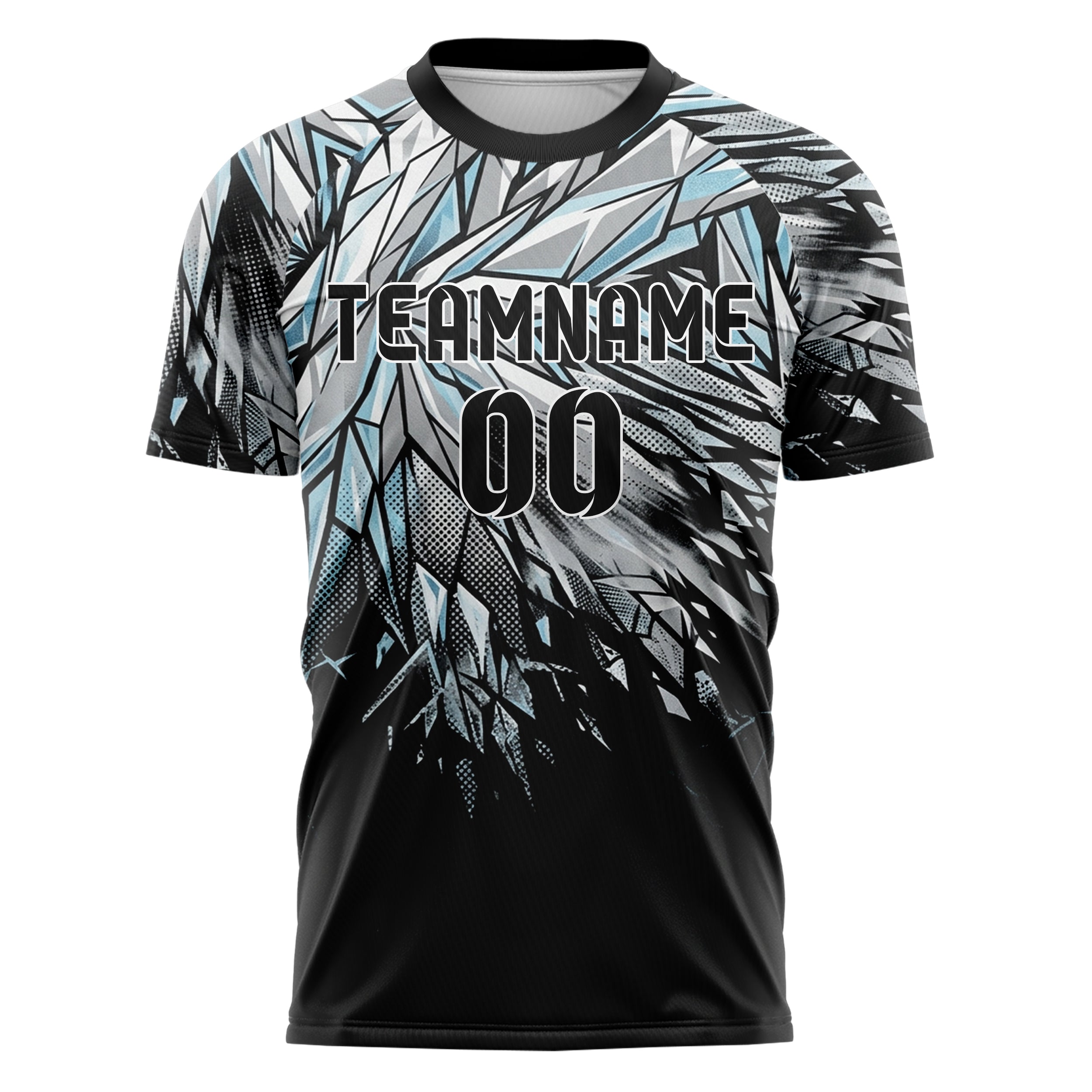 Black Silver Ice Blue White Glacier Network Geometry Custom Soccer Jersey