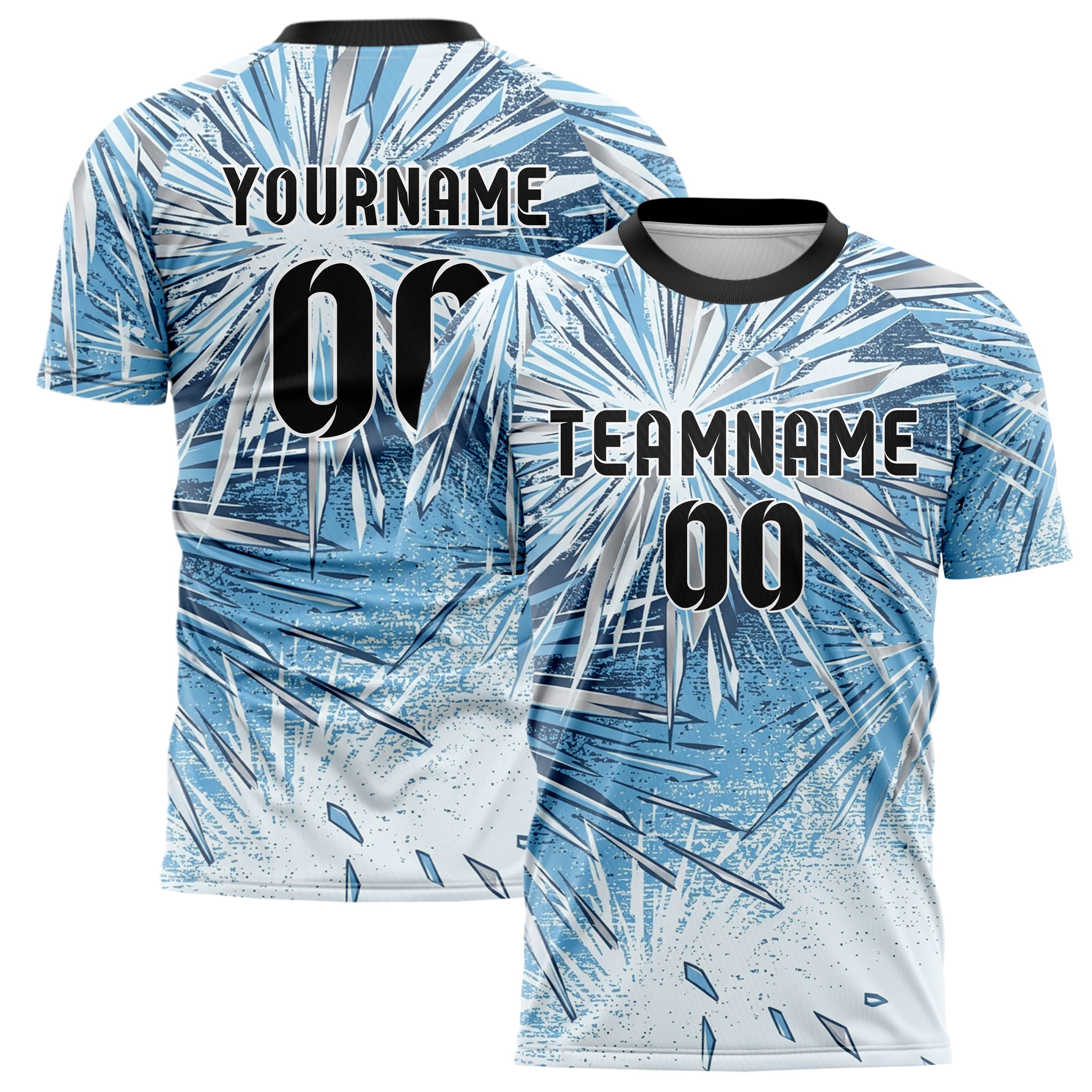 Ice White Sky Blue Slate Chrome Frost Crystal Burst Custom Soccer Jersey