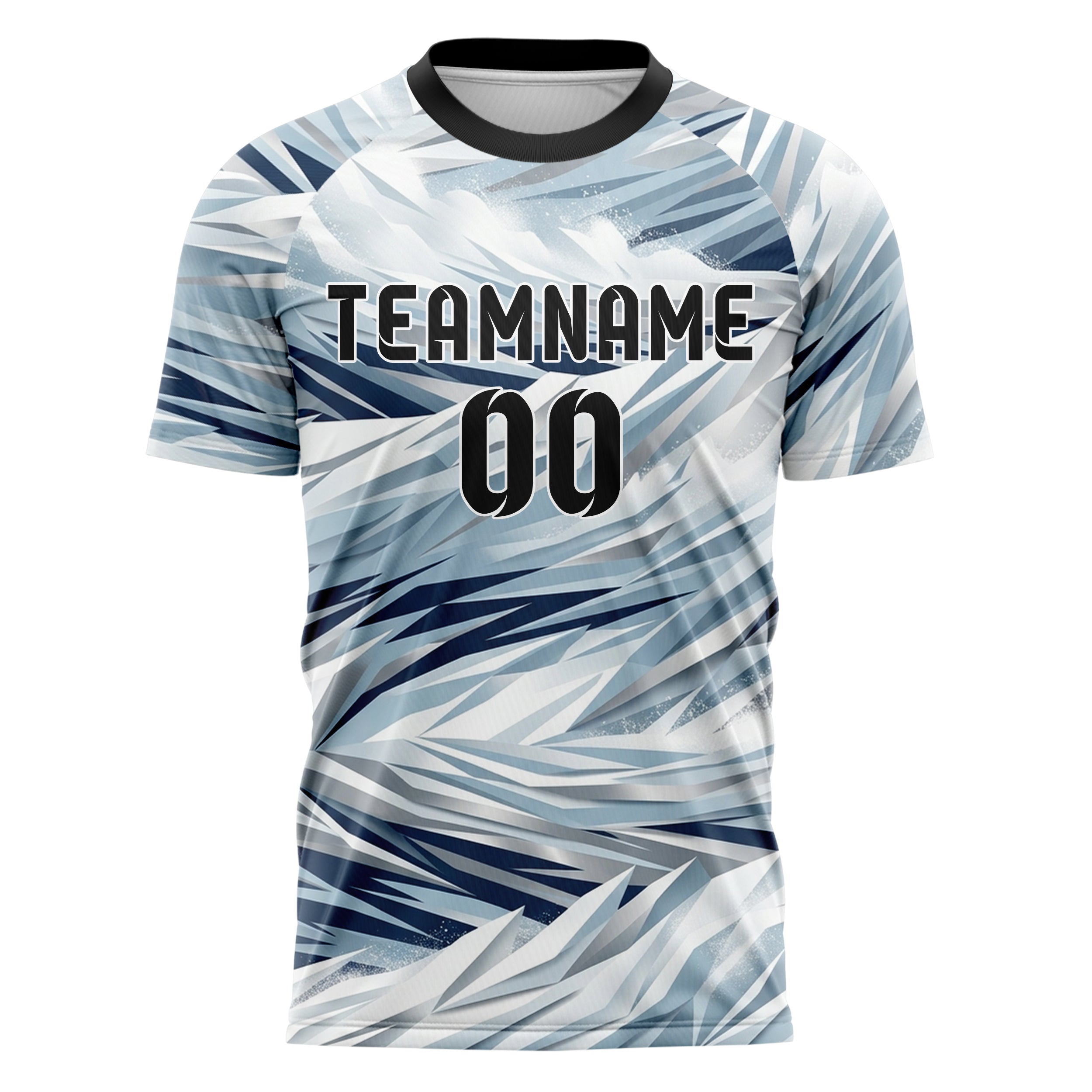 White Glacial Blue Navy Silver Avalanche Powder Plume Custom Soccer Jersey