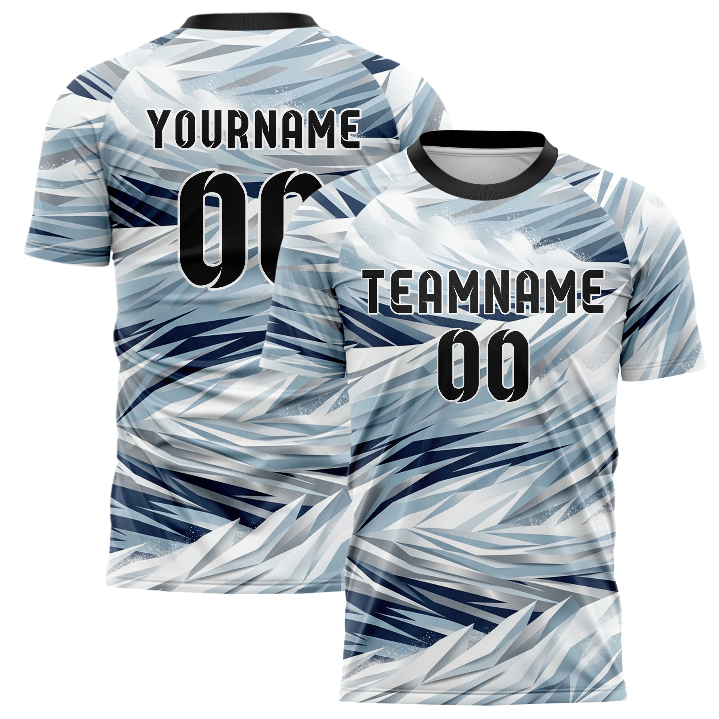 White Glacial Blue Navy Silver Avalanche Powder Plume Custom Soccer Jersey