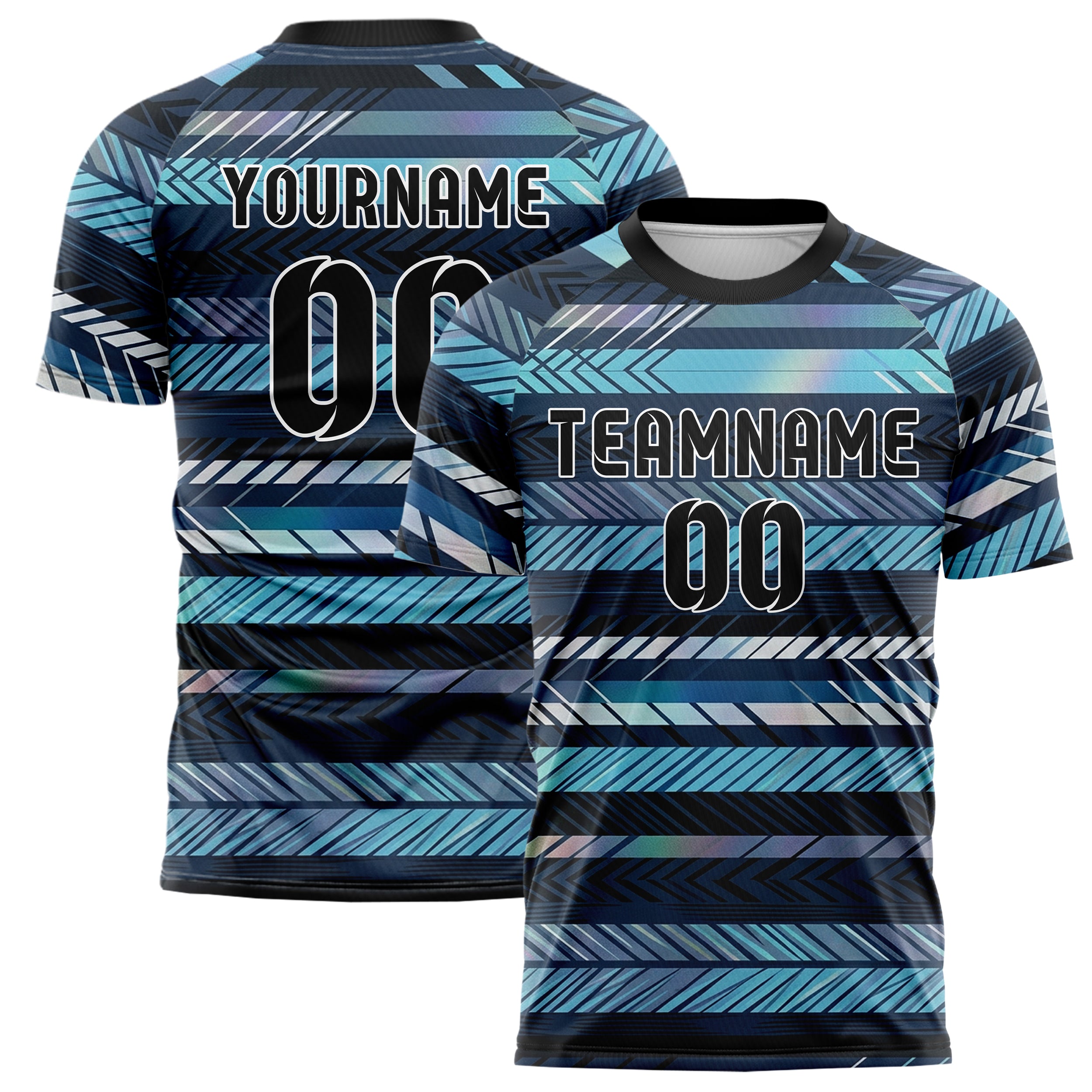 Midnight Blue Frost Cyan White Black Nordic Track Weave Custom Soccer Jersey