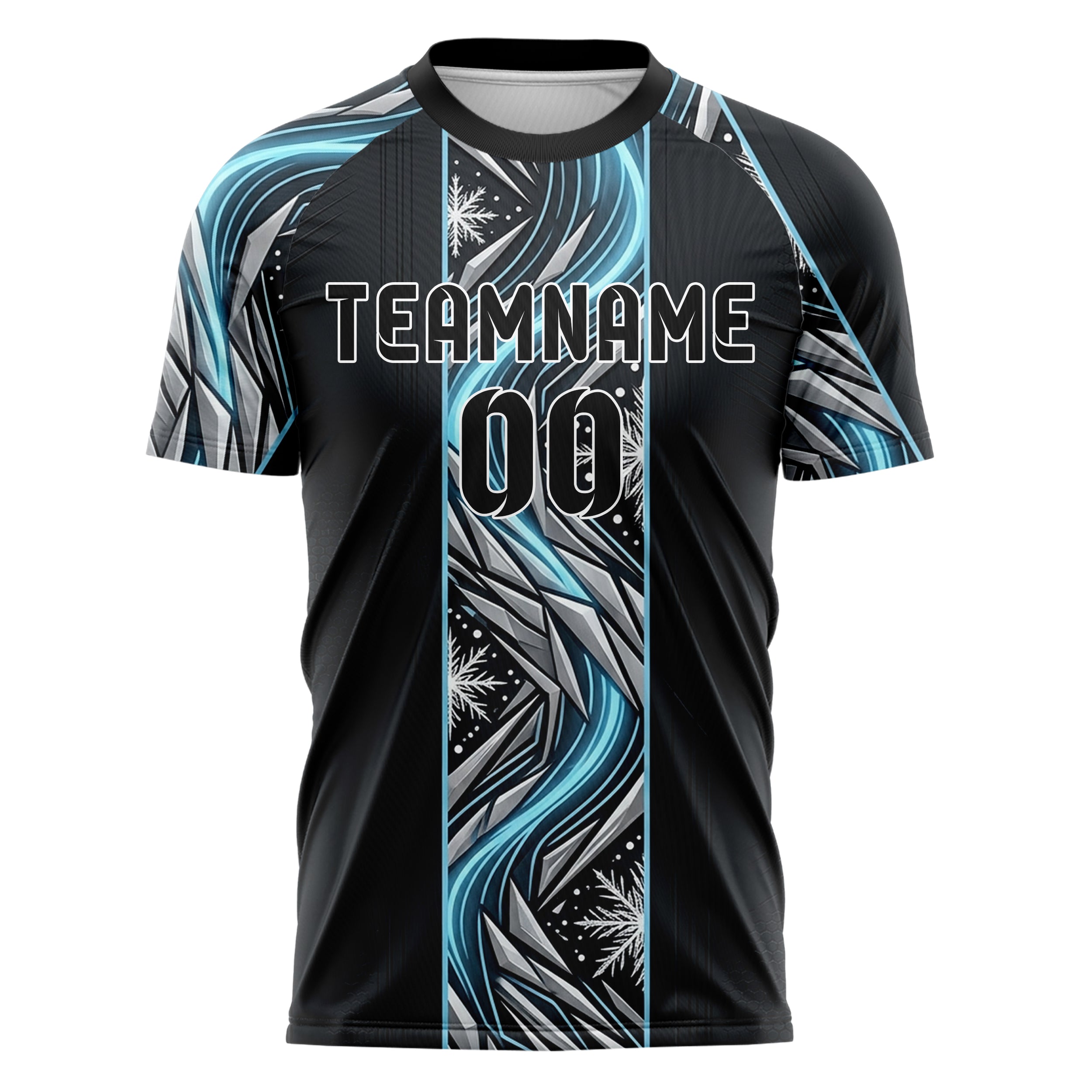 Black Silver Ice Blue White Auroral Thermal Lines Custom Soccer Jersey