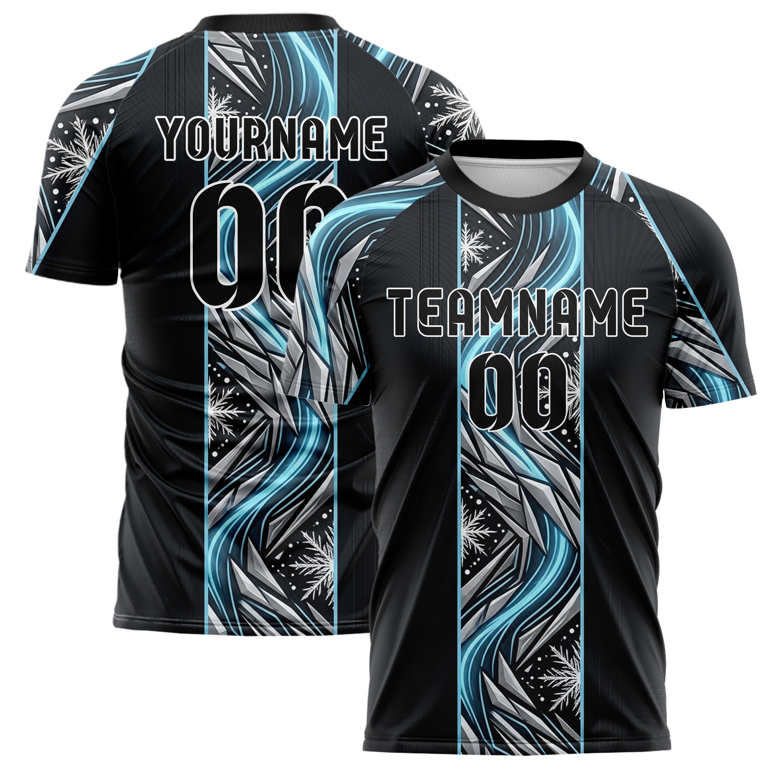 Black Silver Ice Blue White Auroral Thermal Lines Custom Soccer Jersey