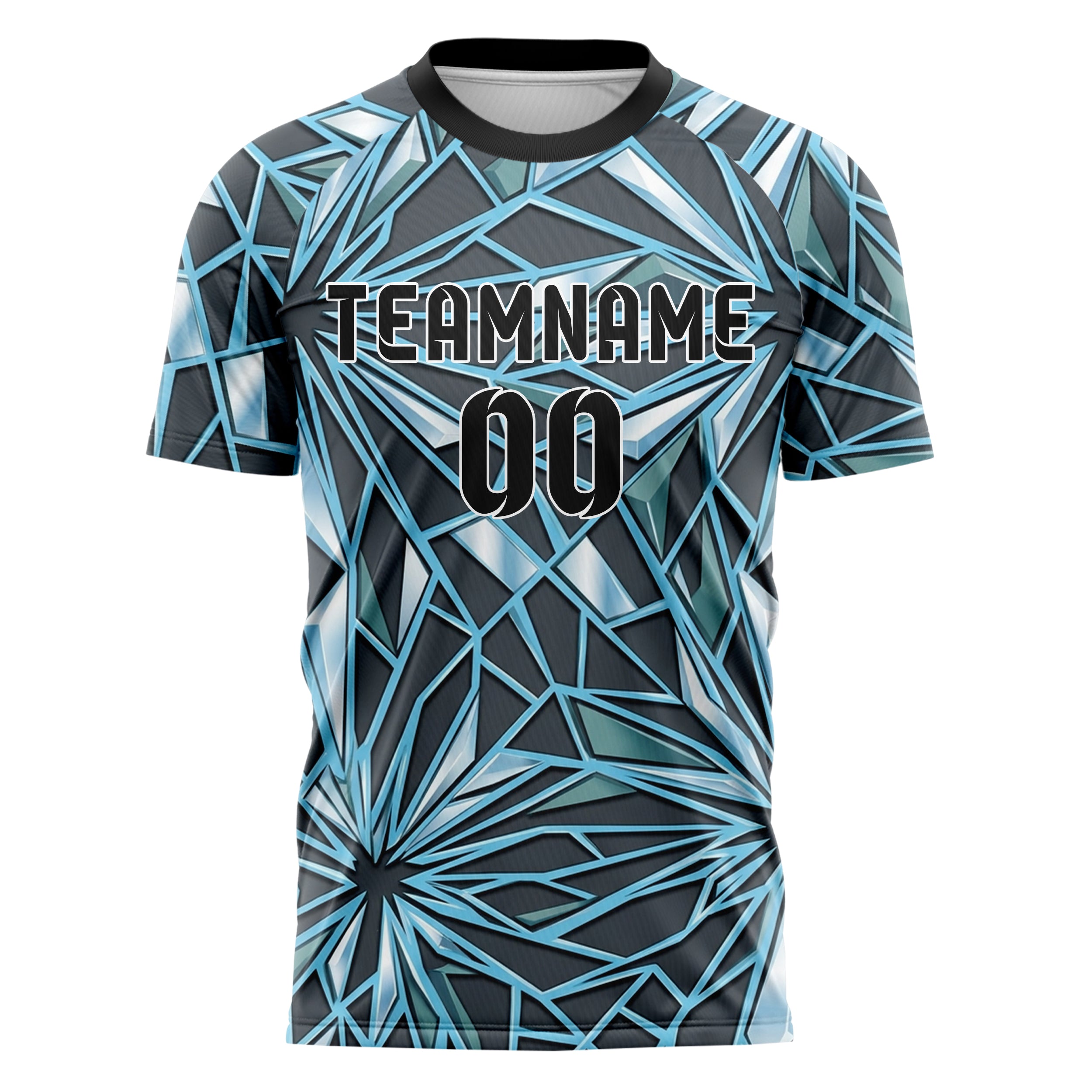 Charcoal Ice Blue White Teal Ice Shield Plating Custom Soccer Jersey