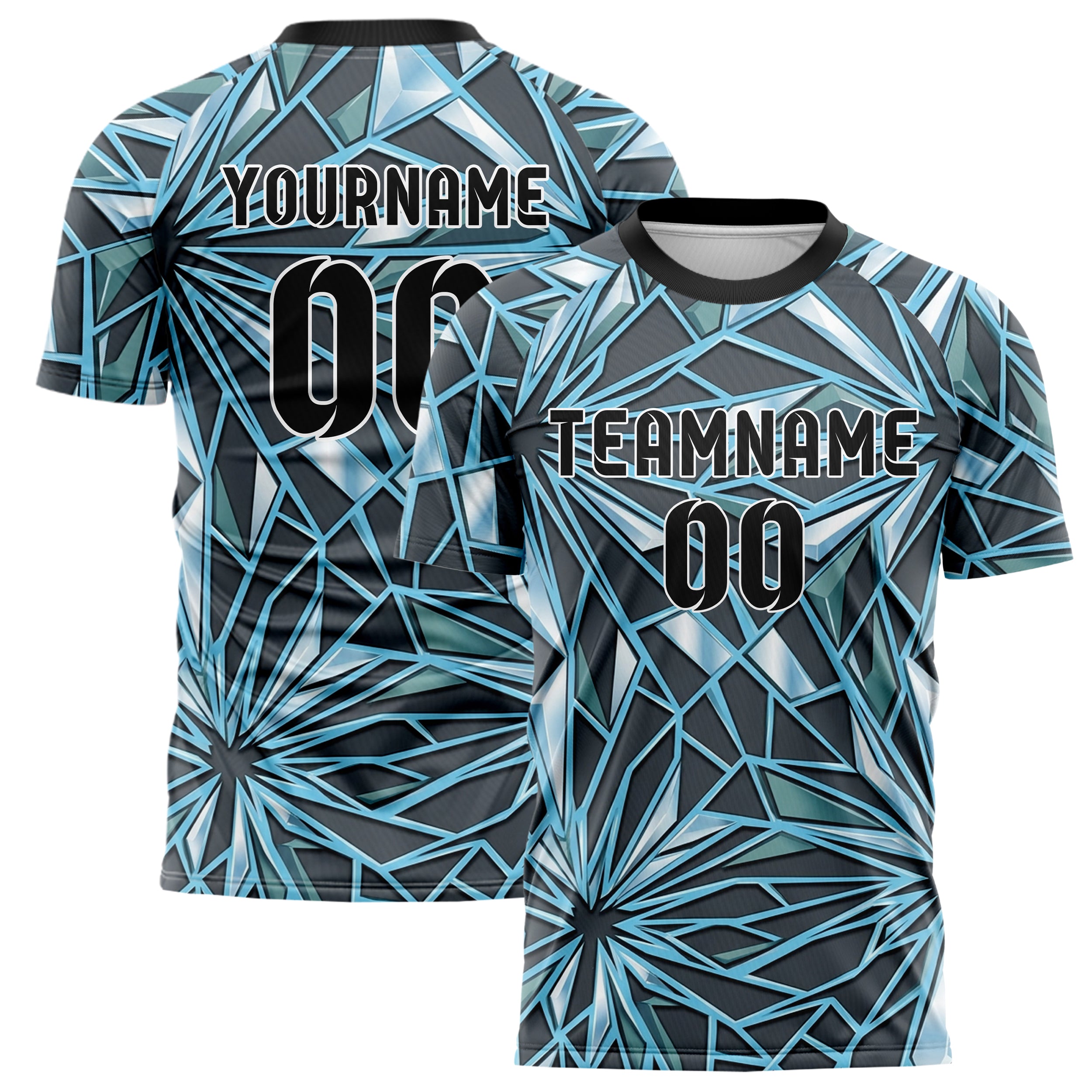 Charcoal Ice Blue White Teal Ice Shield Plating Custom Soccer Jersey