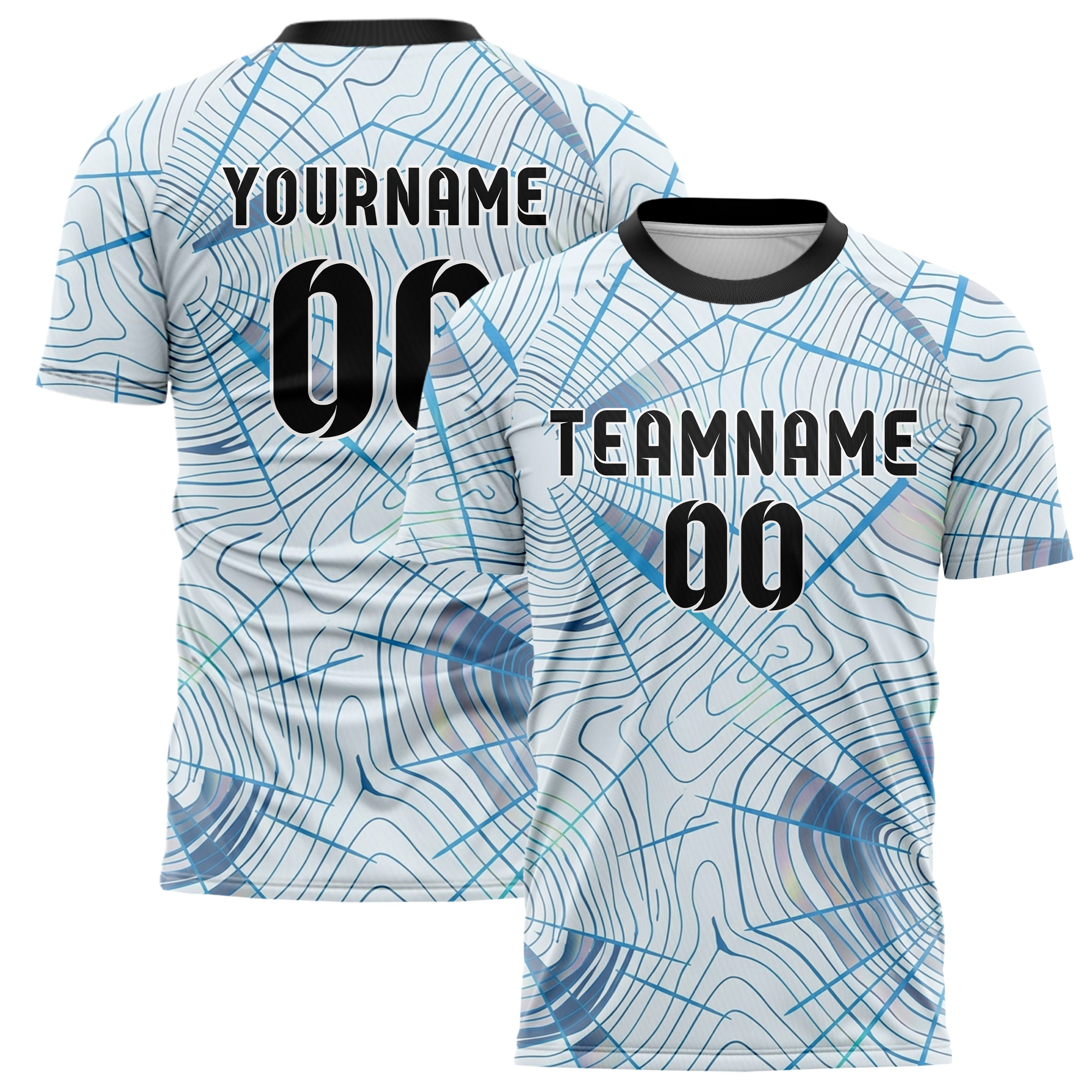 Ice White Sky Blue Slate Chrome Snowfield Contour Map Custom Soccer Jersey