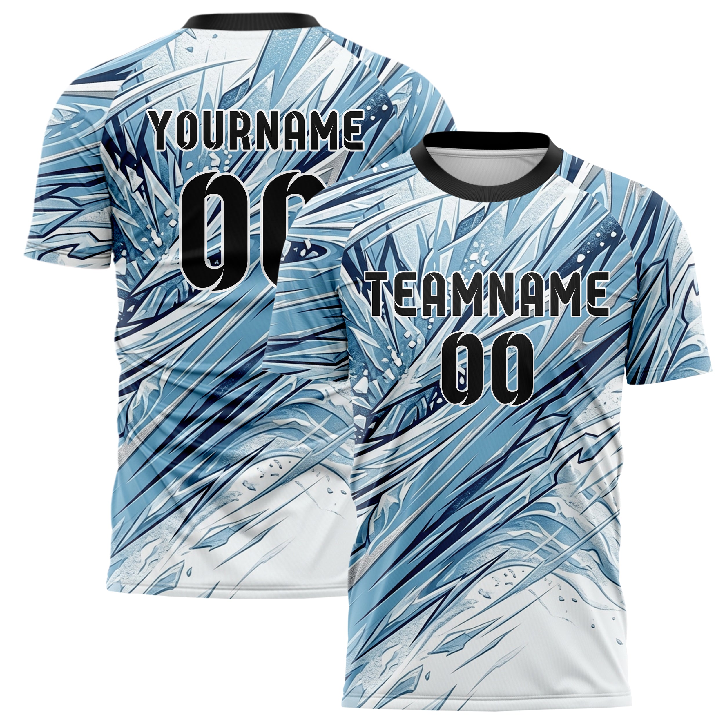 White Glacial Blue Navy Silver Alpine Carve Ice Fracture Custom Soccer Jersey