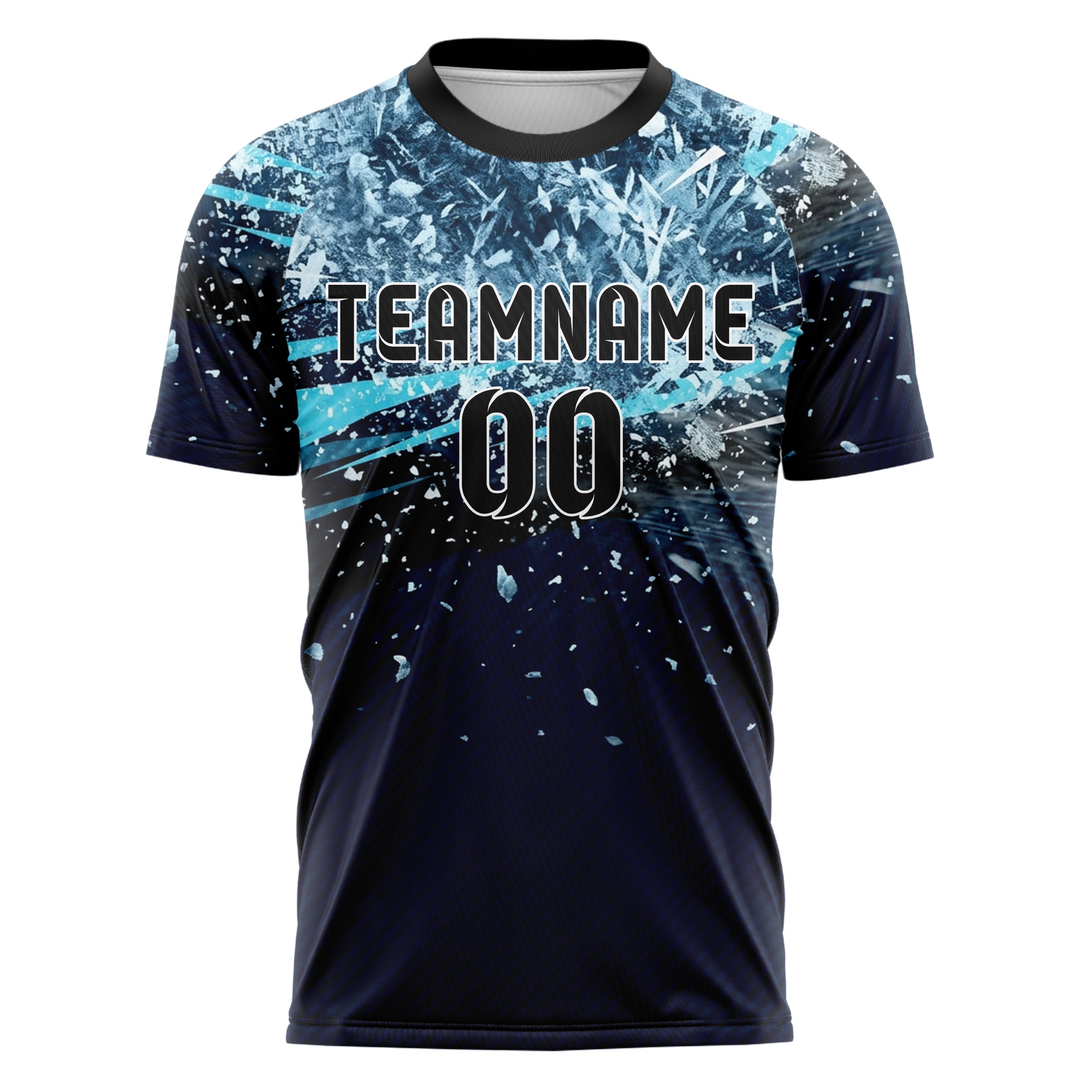 Midnight Blue Frost Cyan White Black Snowstorm Visibility Transition Custom Soccer Jersey