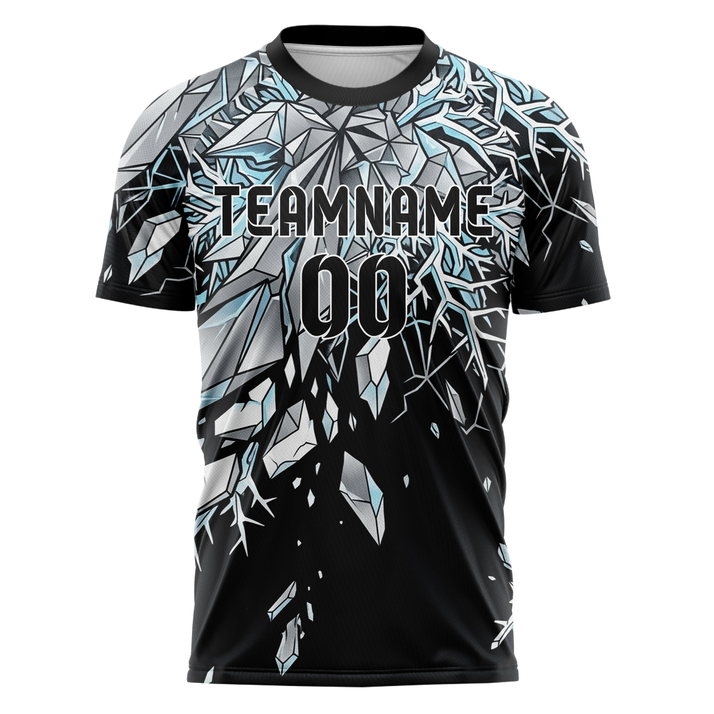 Black Silver Ice Blue White Glacier Network Geometry Custom Soccer Jersey