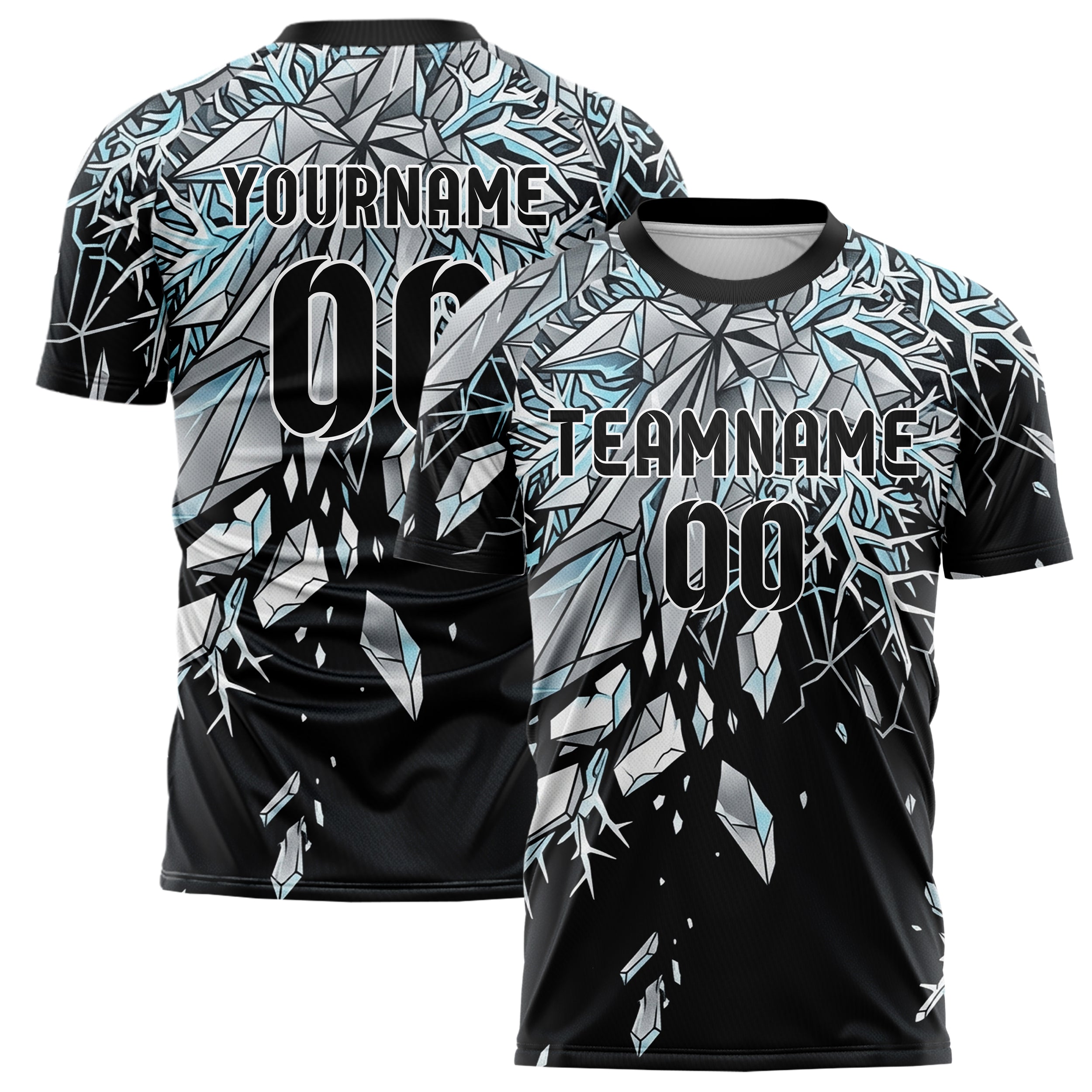 Black Silver Ice Blue White Glacier Network Geometry Custom Soccer Jersey
