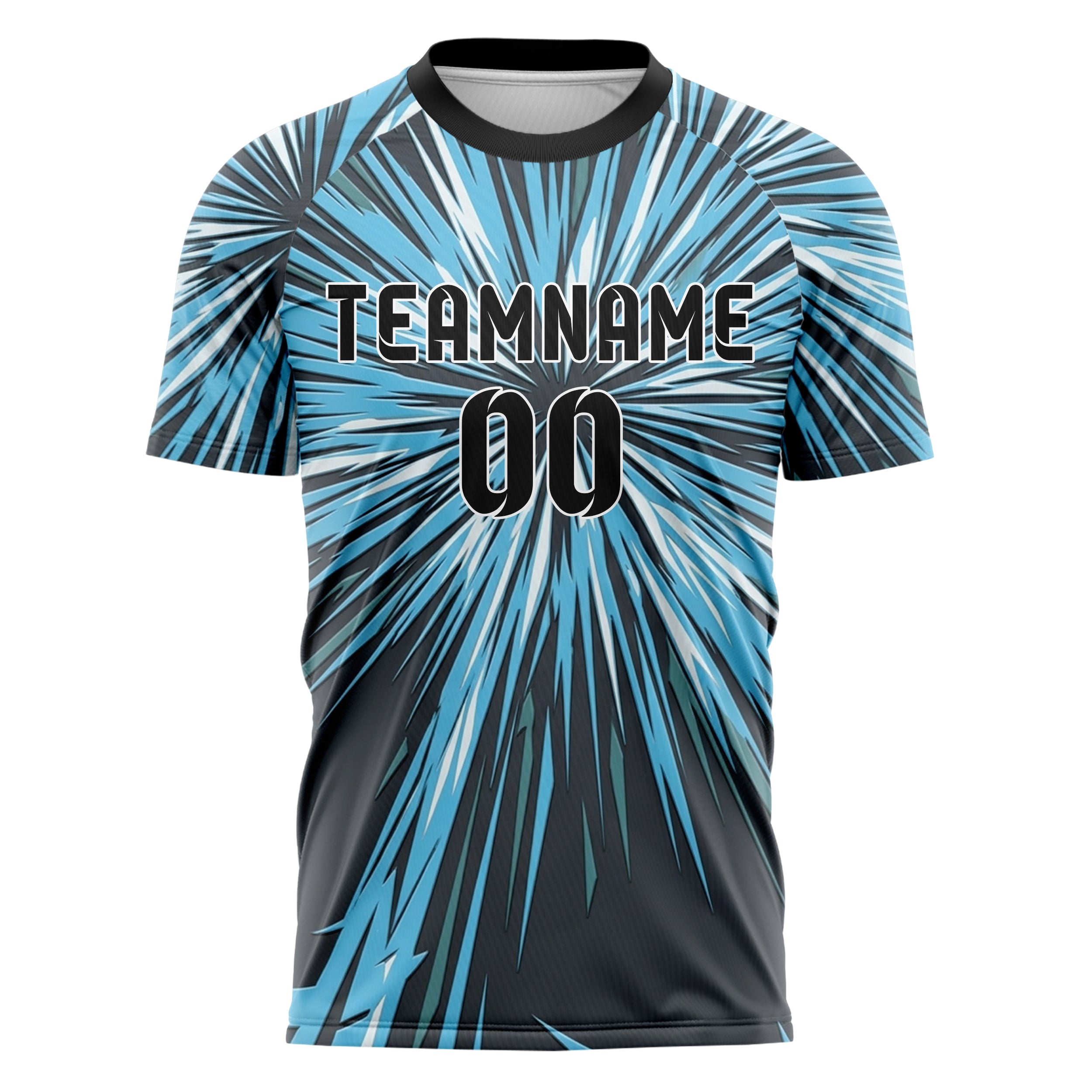 Charcoal Ice Blue White Teal Slalom Gate Streaks Custom Soccer Jersey