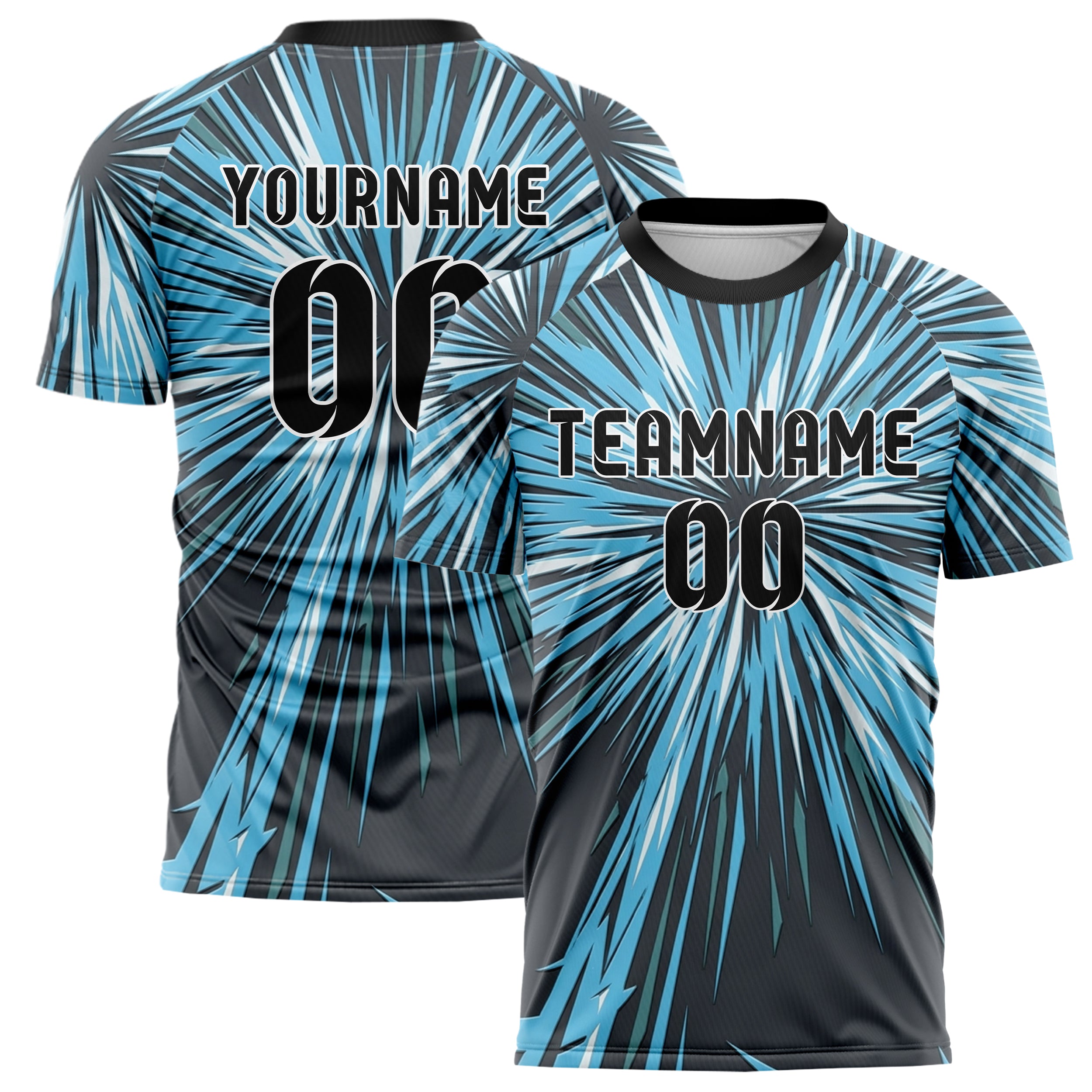 Charcoal Ice Blue White Teal Slalom Gate Streaks Custom Soccer Jersey