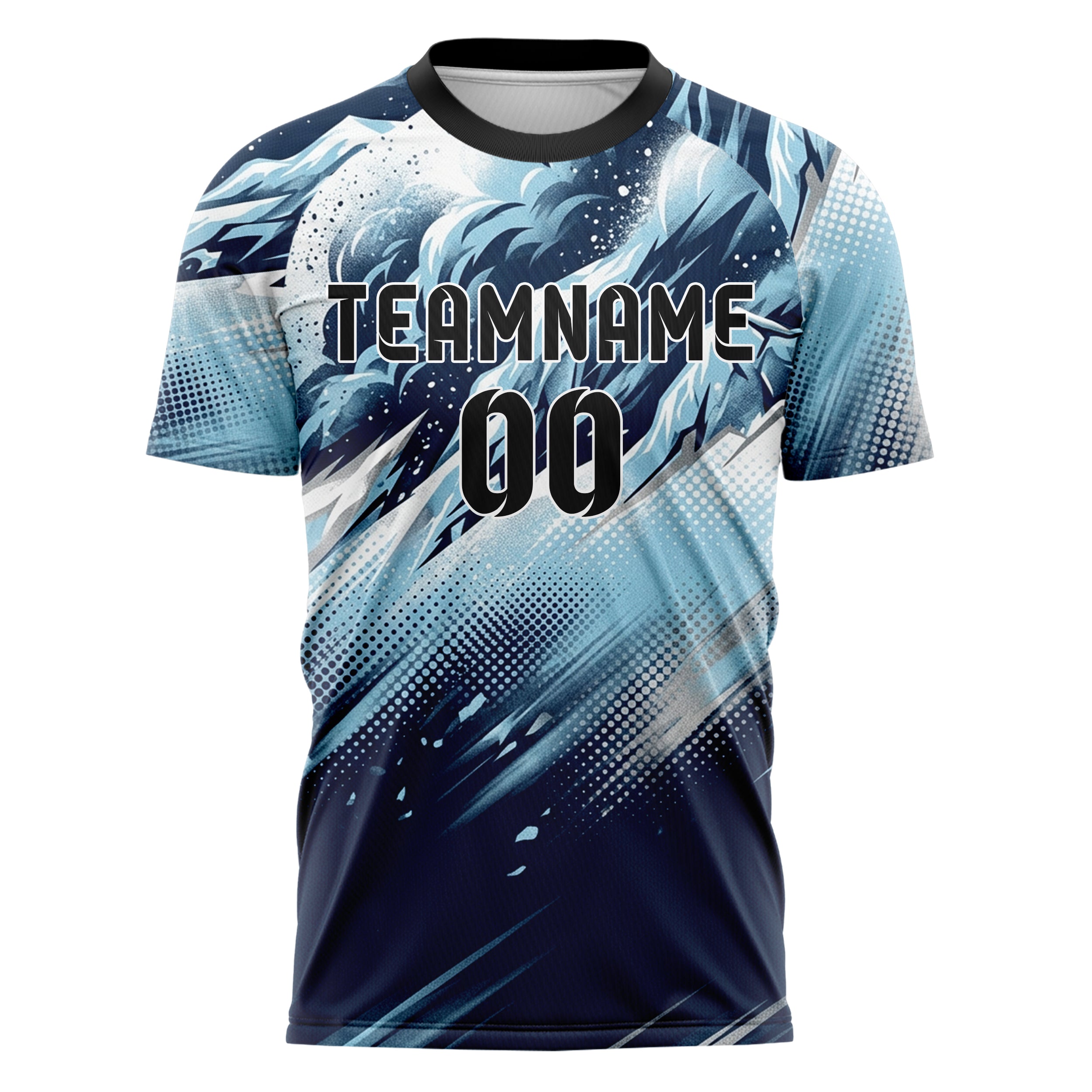 White Glacial Blue Navy Silver Avalanche Powder Plume Custom Soccer Jersey