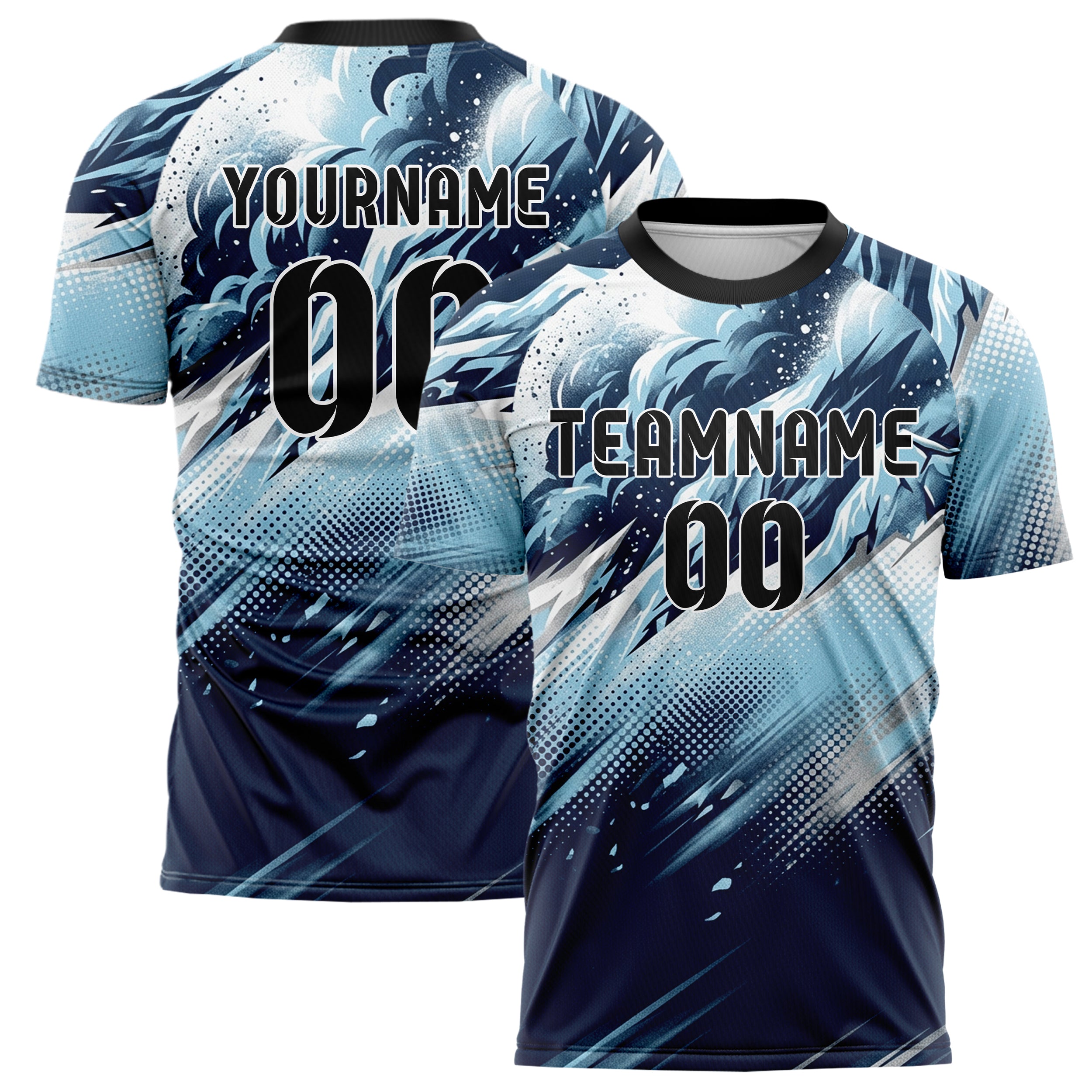 White Glacial Blue Navy Silver Avalanche Powder Plume Custom Soccer Jersey