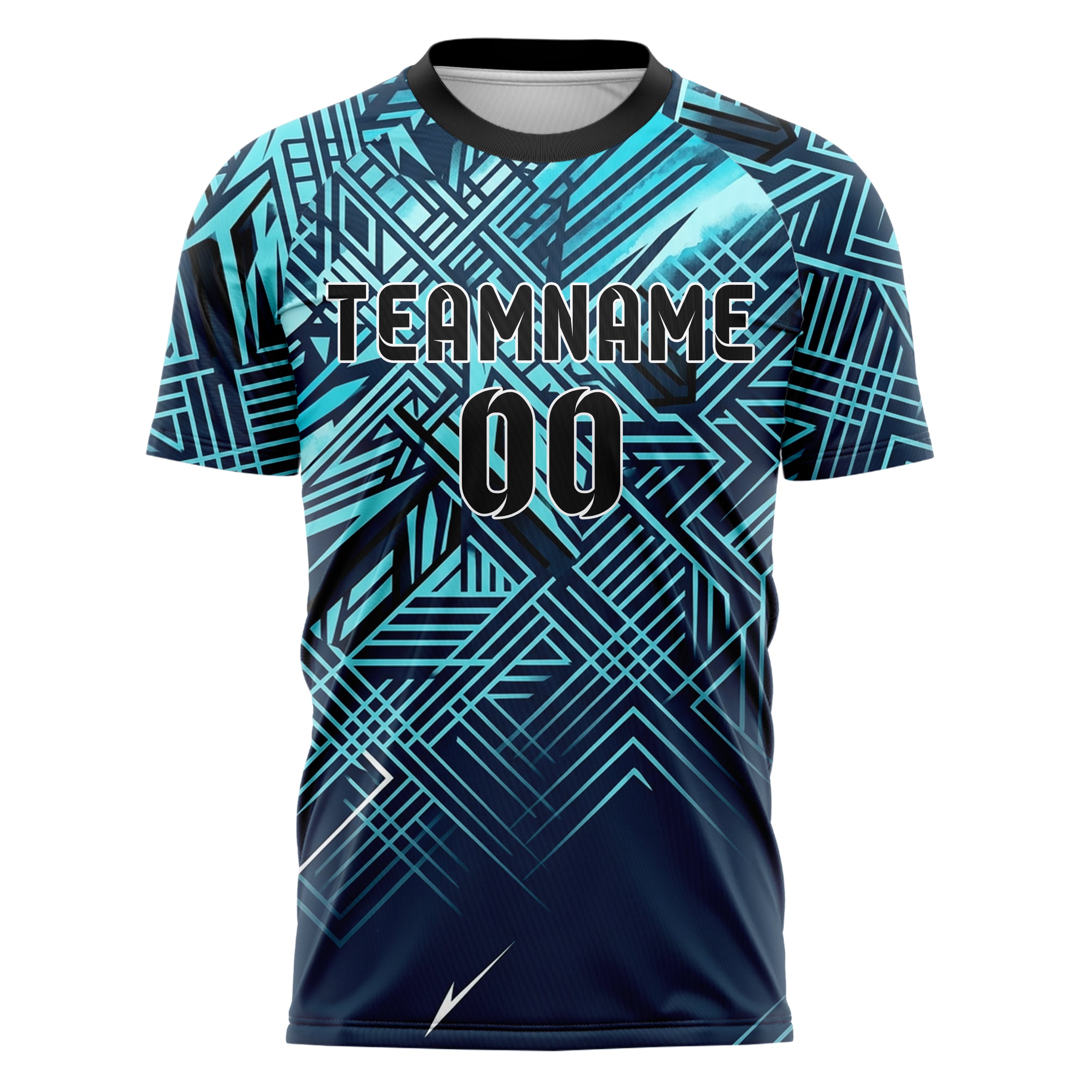 Midnight Blue Frost Cyan White Black Nordic Track Weave Custom Soccer Jersey