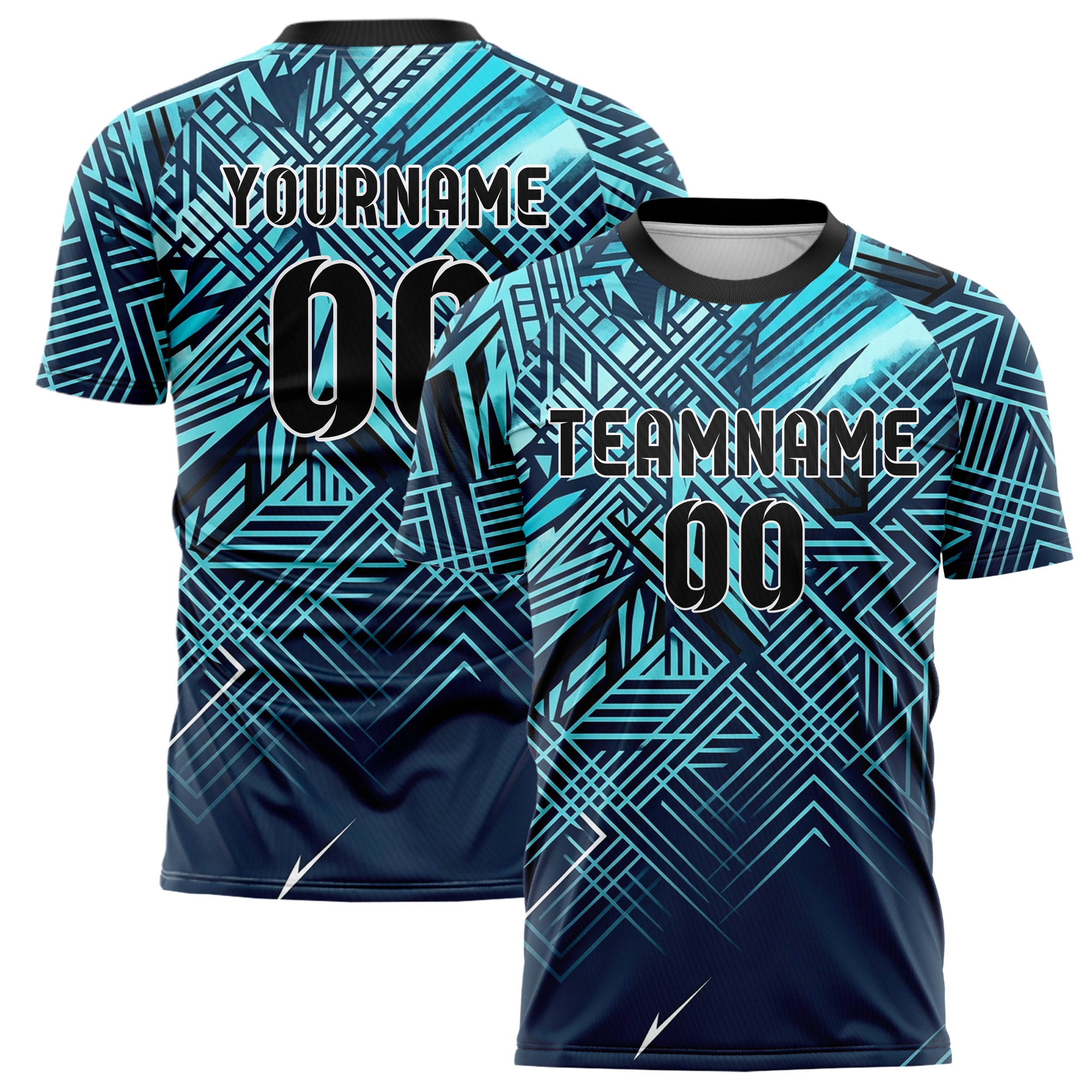 Midnight Blue Frost Cyan White Black Nordic Track Weave Custom Soccer Jersey