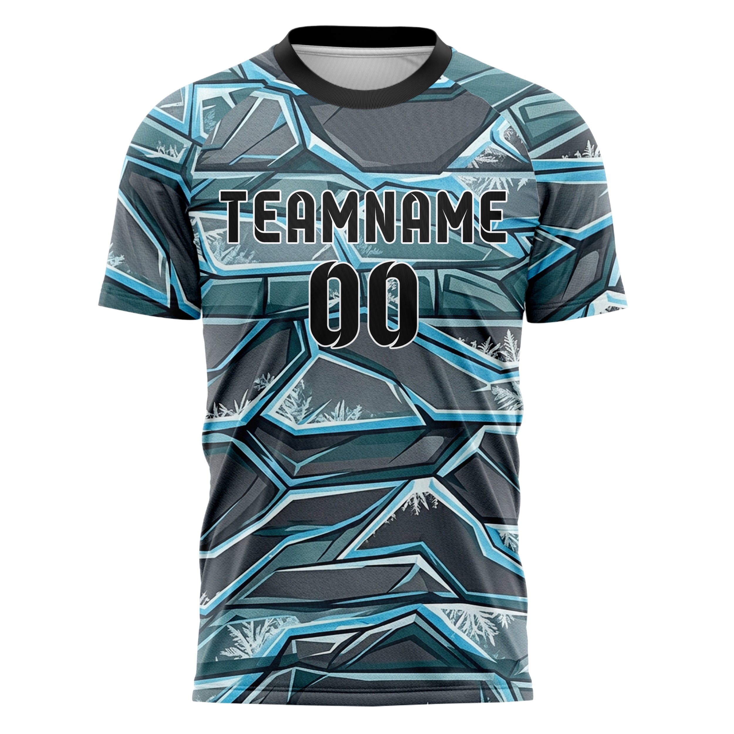 Charcoal Ice Blue White Teal Ice Shield Plating Custom Soccer Jersey