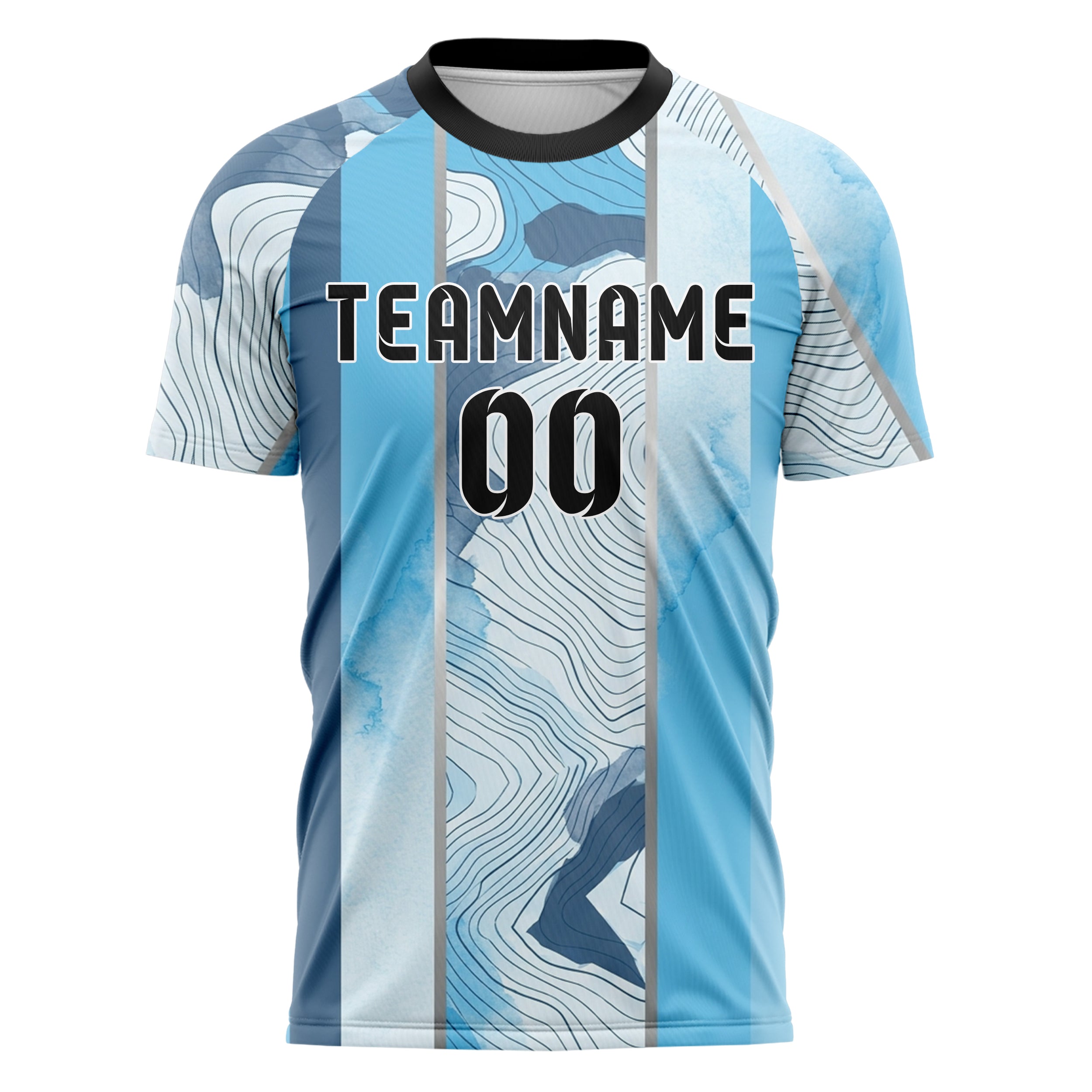 Ice White Sky Blue Slate Chrome Snowfield Contour Map Custom Soccer Jersey
