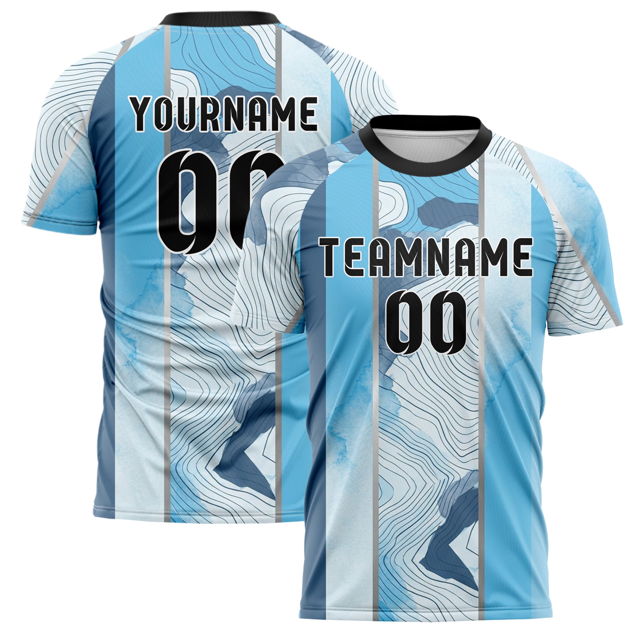 Ice White Sky Blue Slate Chrome Snowfield Contour Map Custom Soccer Jersey