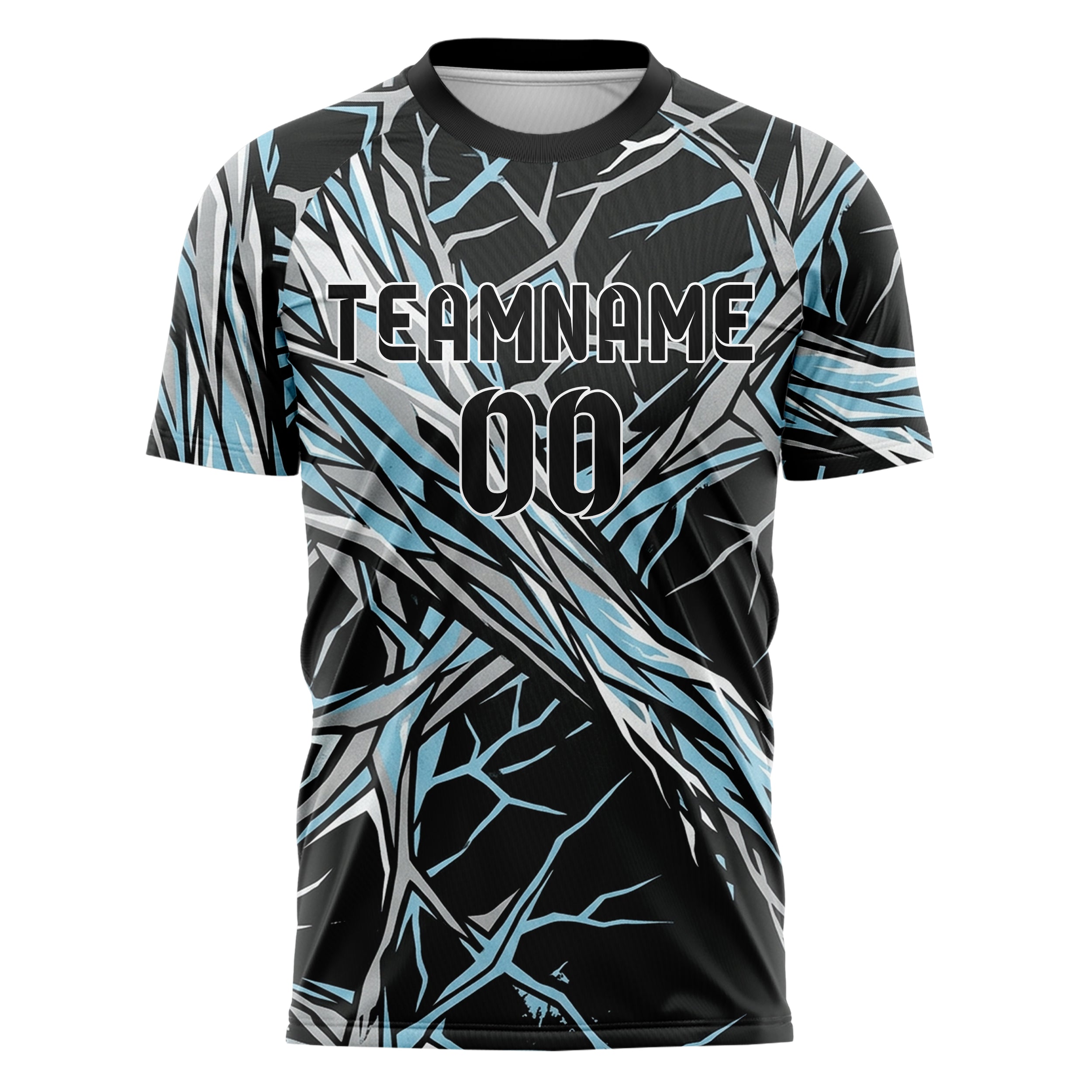 Black Silver Ice Blue White Glacier Network Geometry Custom Soccer Jersey