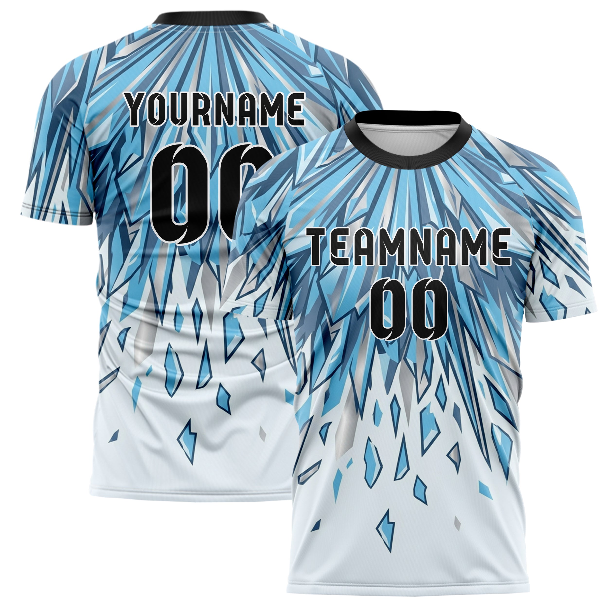 Ice White Sky Blue Slate Chrome Frost Crystal Burst Custom Soccer Jersey