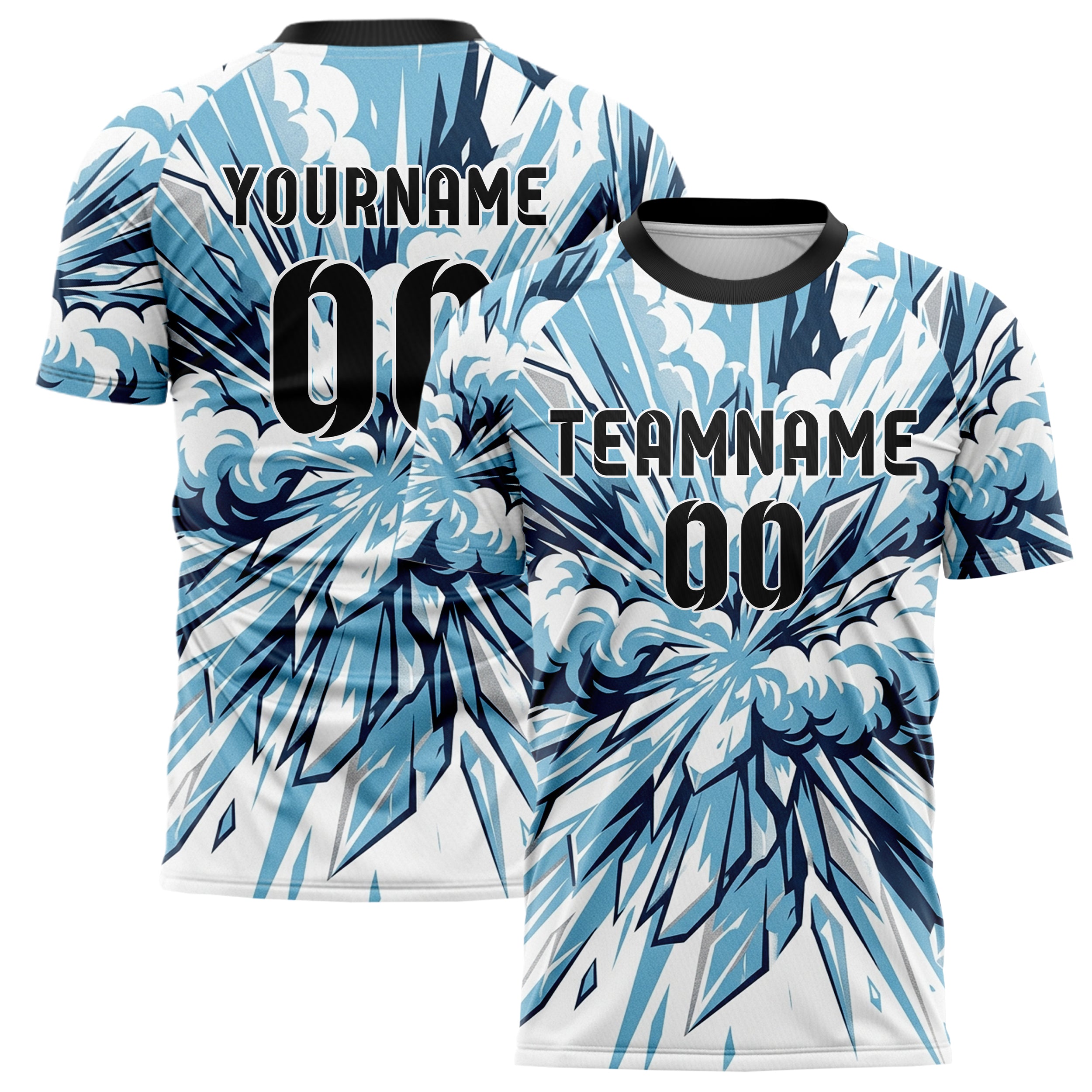 White Glacial Blue Navy Silver Avalanche Powder Plume Custom Soccer Jersey