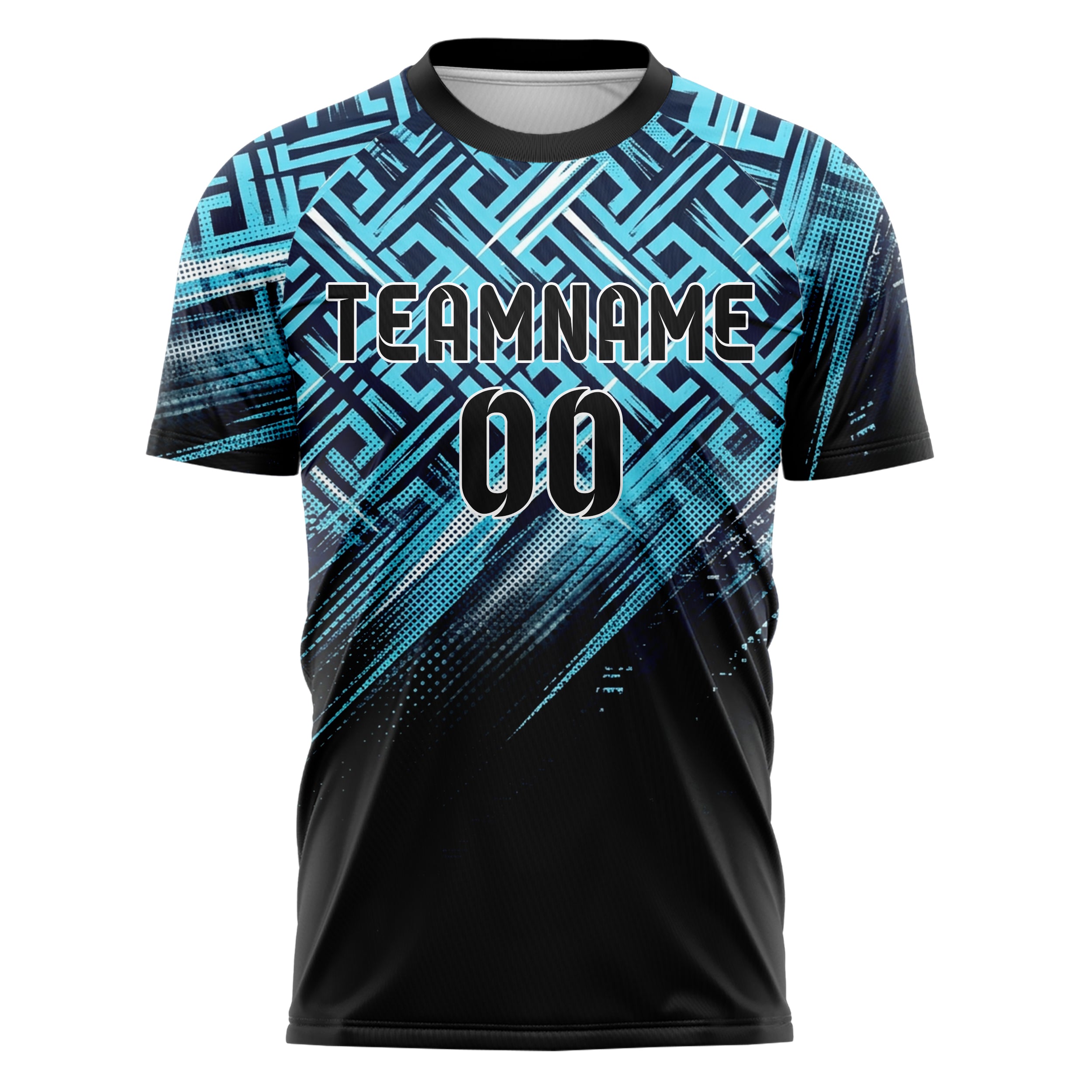 Midnight Blue Frost Cyan White Black Nordic Track Weave Custom Soccer Jersey