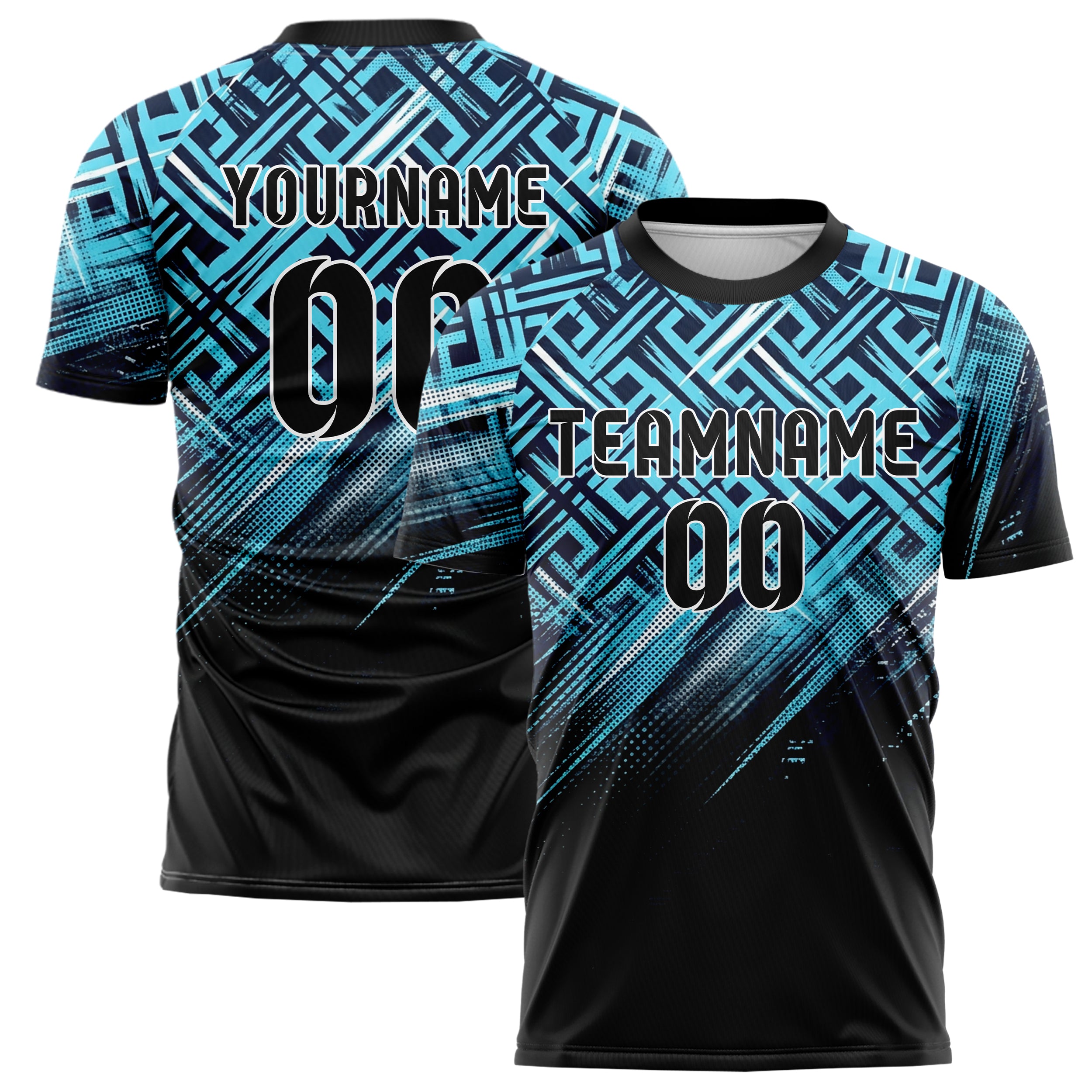 Midnight Blue Frost Cyan White Black Nordic Track Weave Custom Soccer Jersey
