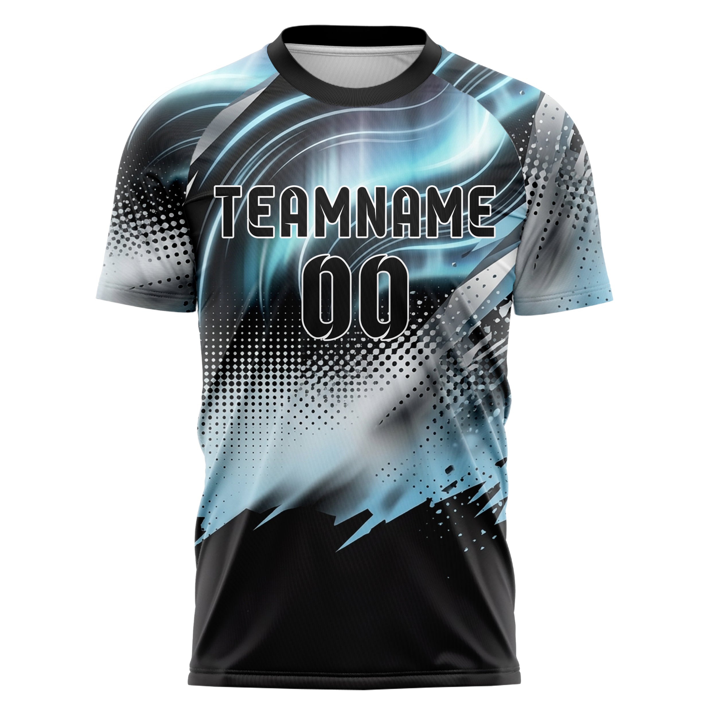 Black Silver Ice Blue White Auroral Thermal Lines Custom Soccer Jersey