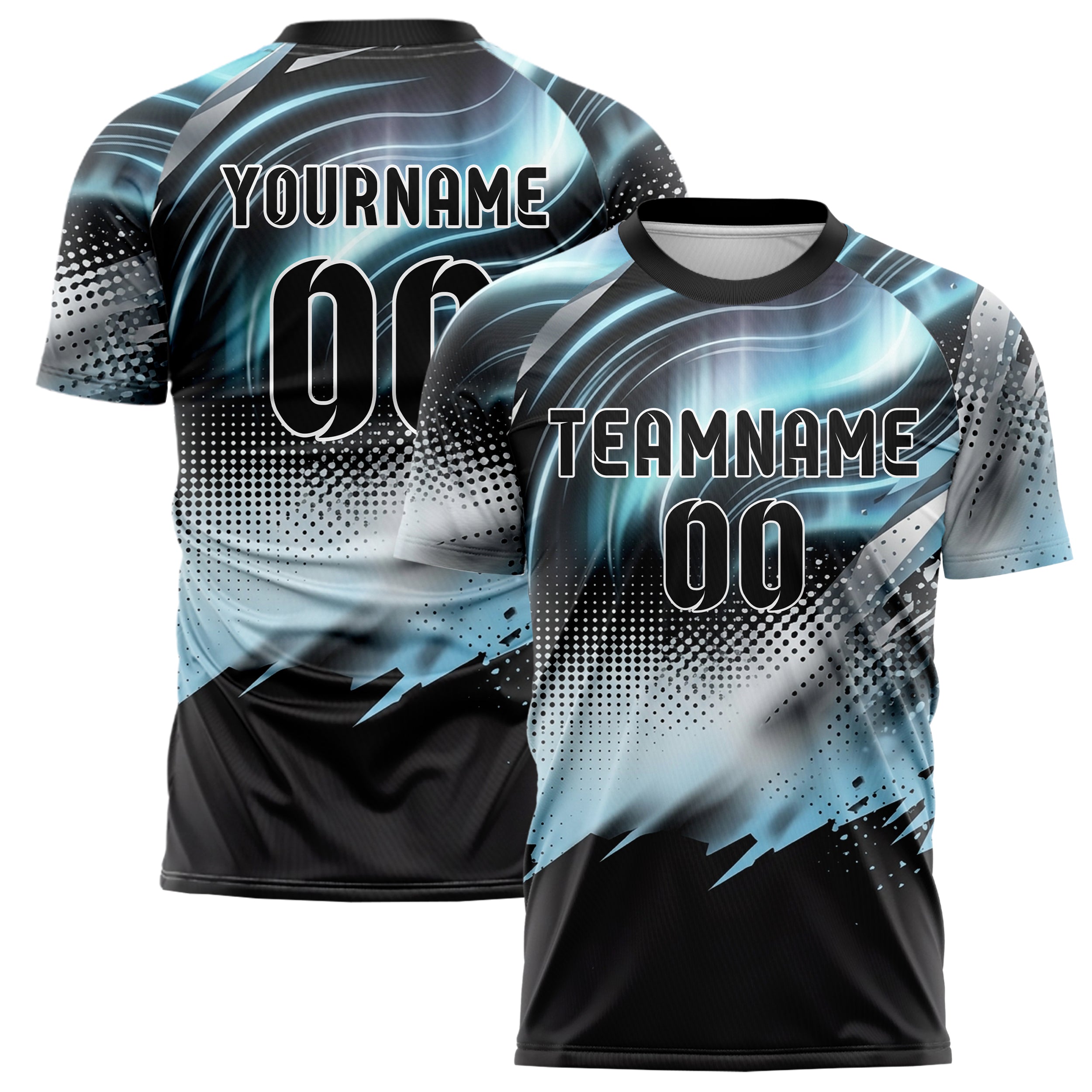 Black Silver Ice Blue White Auroral Thermal Lines Custom Soccer Jersey